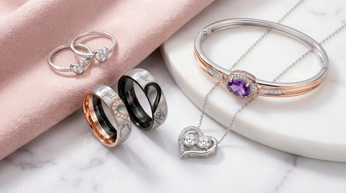 couple birthstone bracelet editorial image