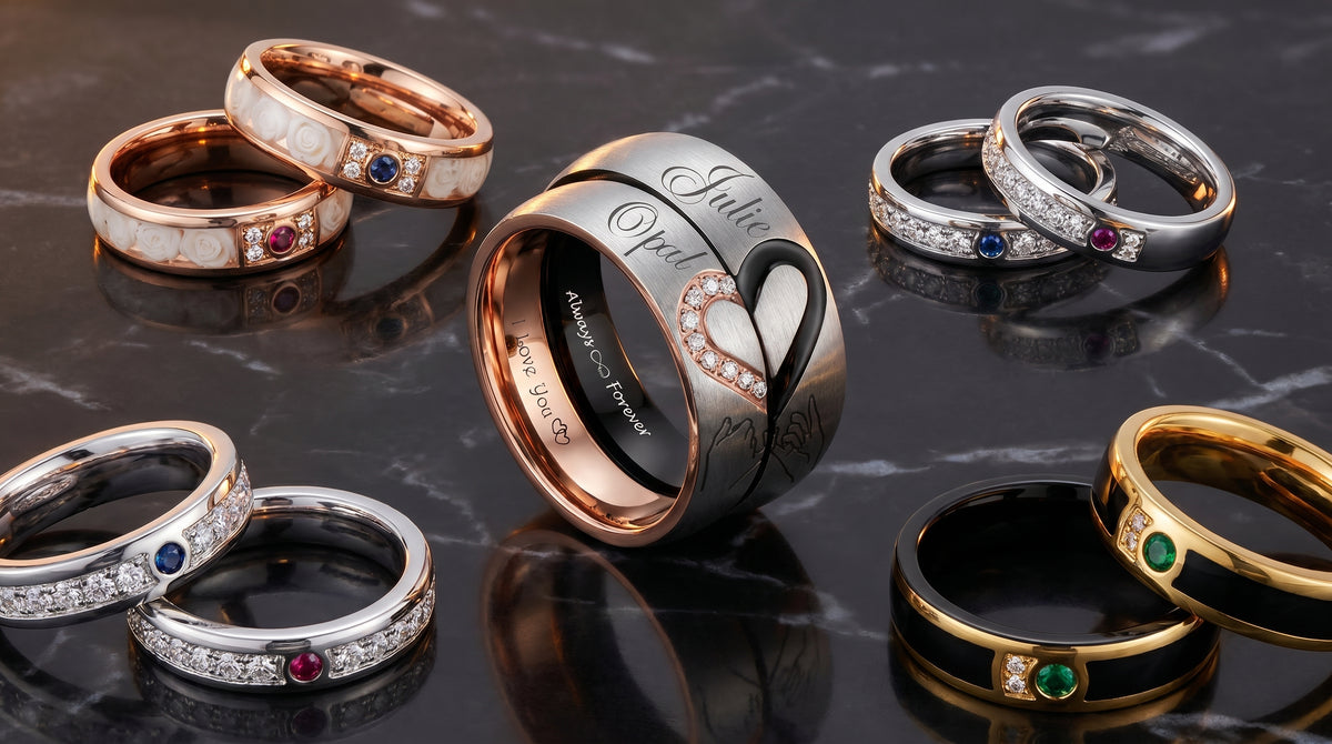 couple birthstone rings personalized editorial image