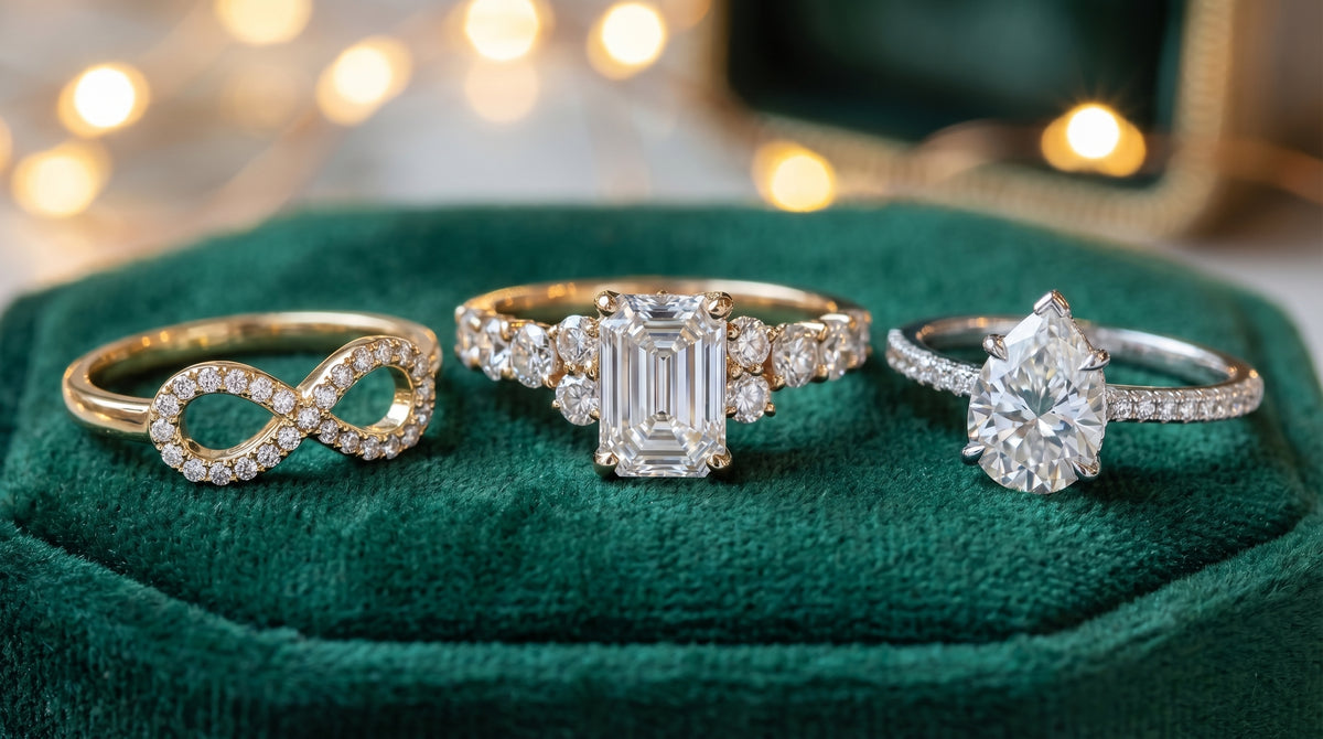 lab grown emerald engagement ring editorial image