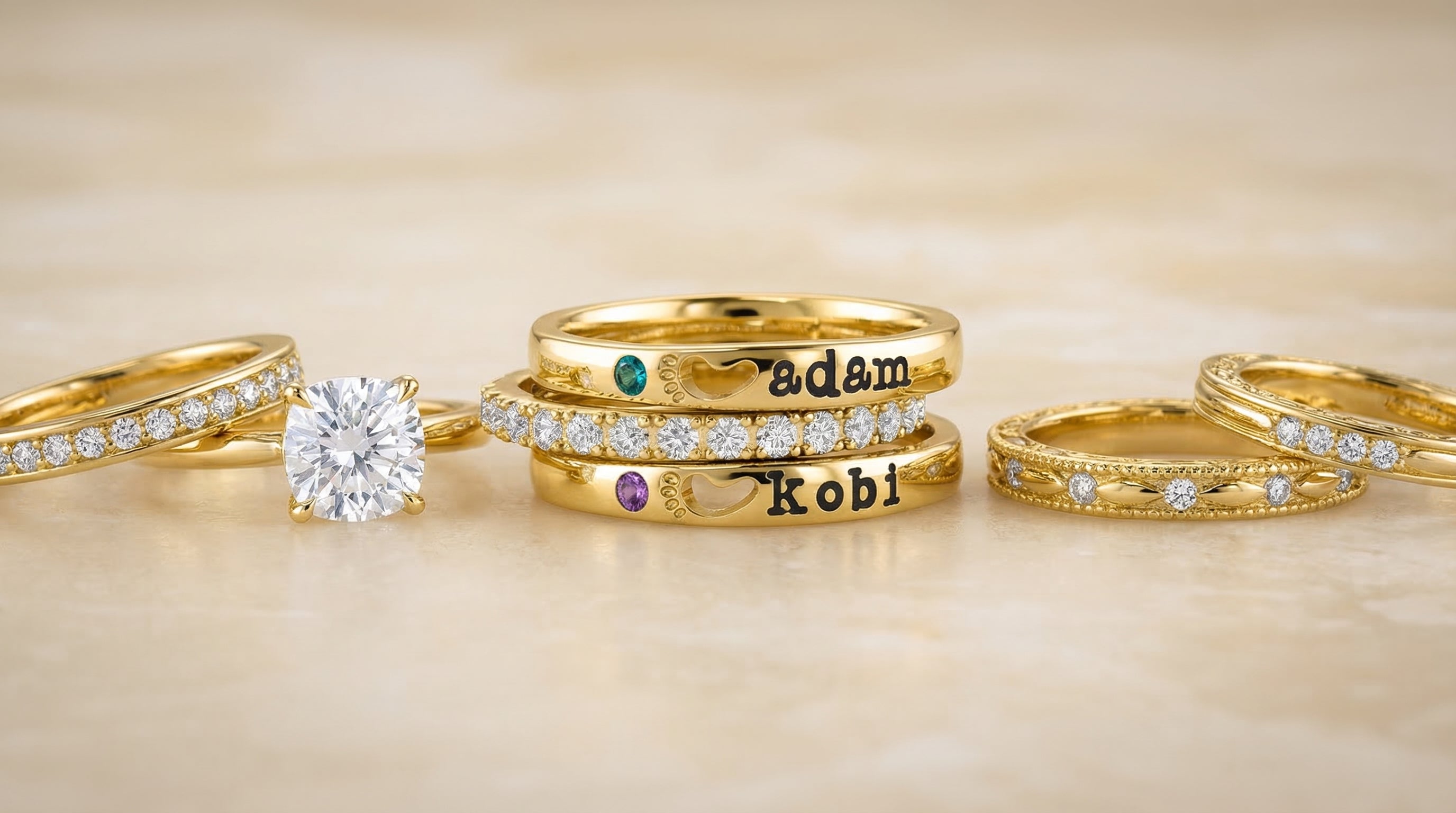 stackable birthstone rings gold - hero image