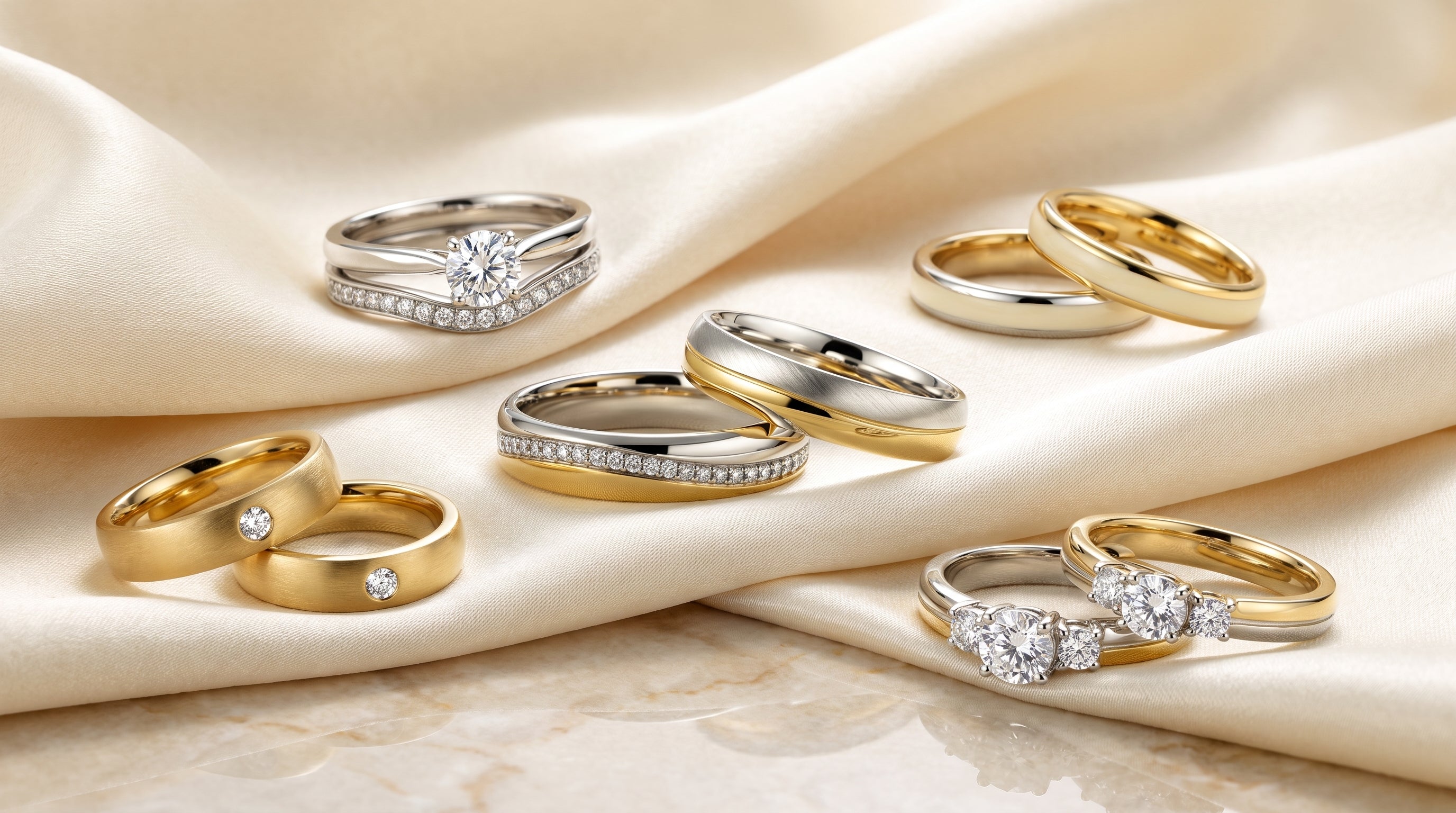 wedding ring sets his and hers 14k gold editorial image