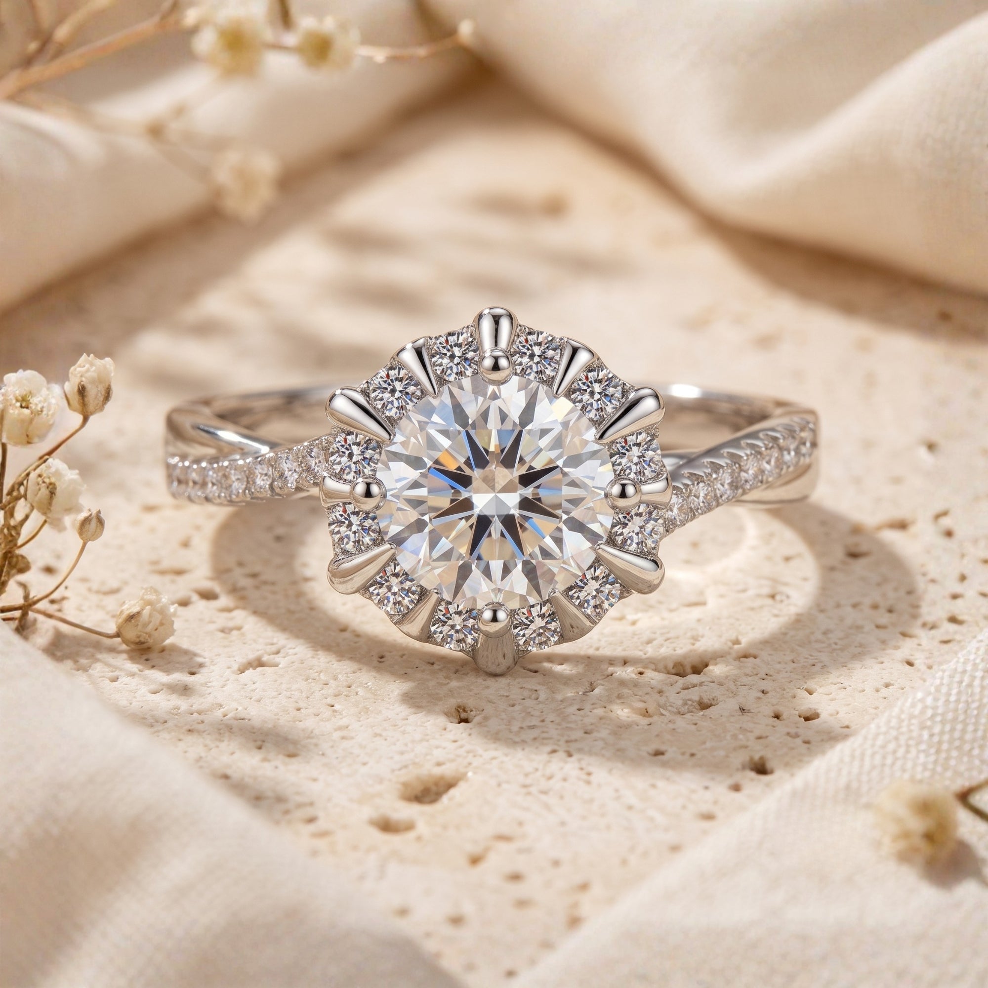 The Aurora Twisted Halo Ring