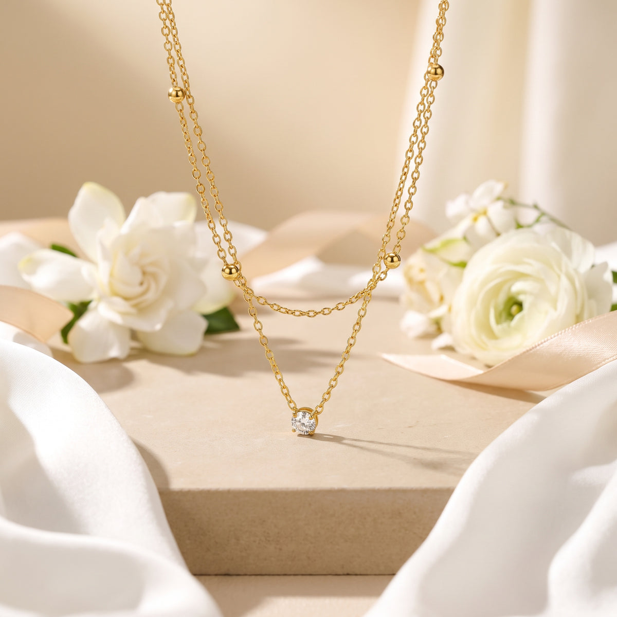 The Double Chain Solitaire Necklace