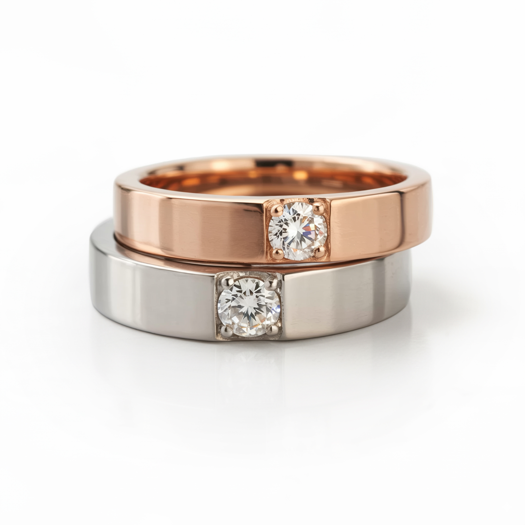 The Bold Square-Set Couples Rings - View 1