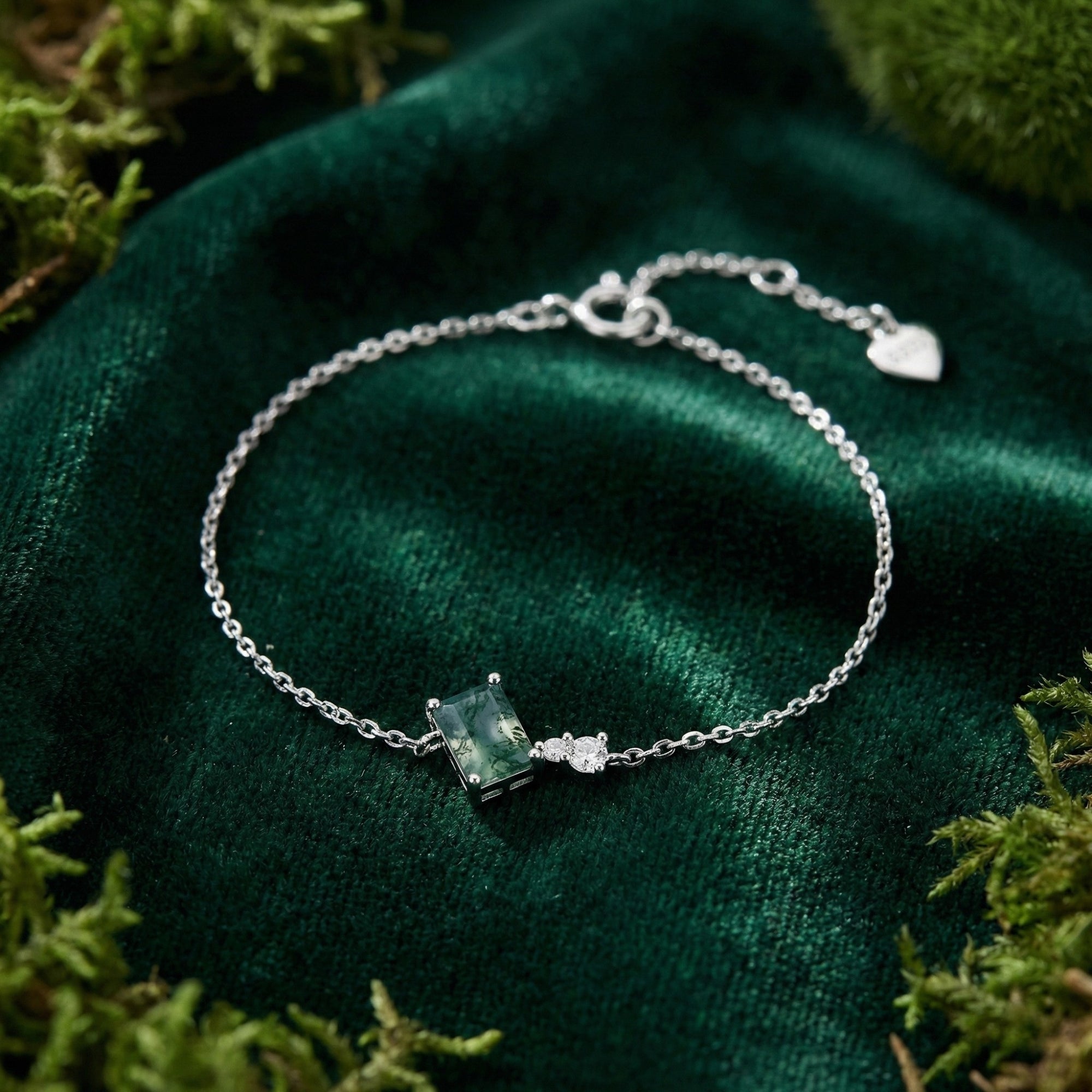 Vierkante Natuurlijke Mos Agaat Bedelarmband - S925 Sterling Zilver