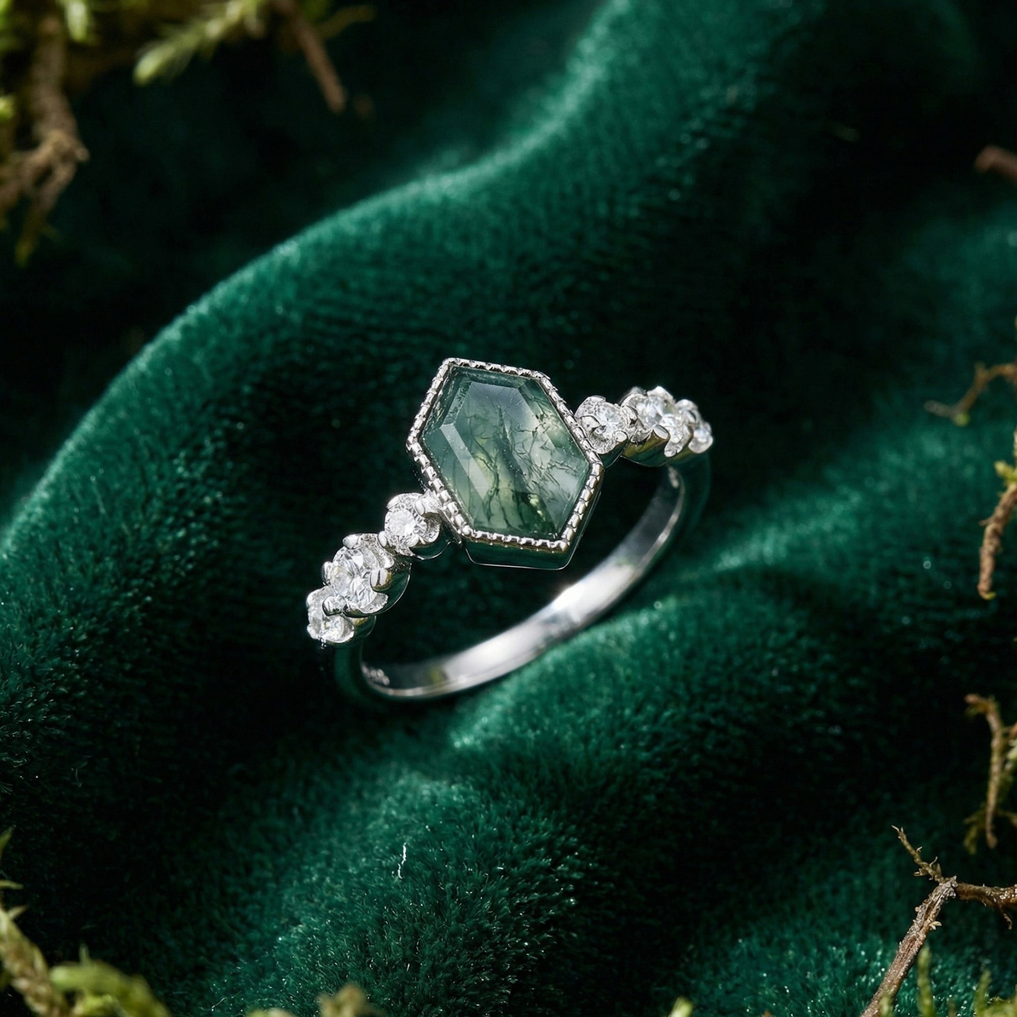 Serenity Kite Cut Mosagaat & Diamanten Ring Duo - S925 Sterling Zilver