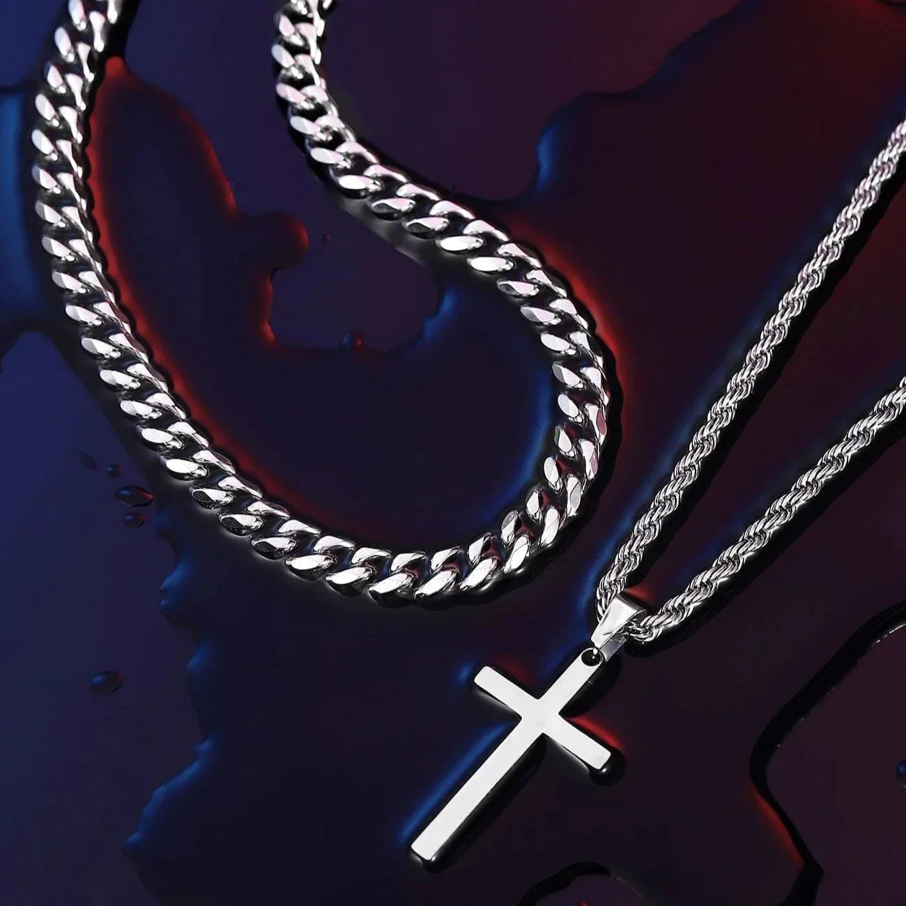 Heren Dubbellaagse Kruis Hanger Ketting