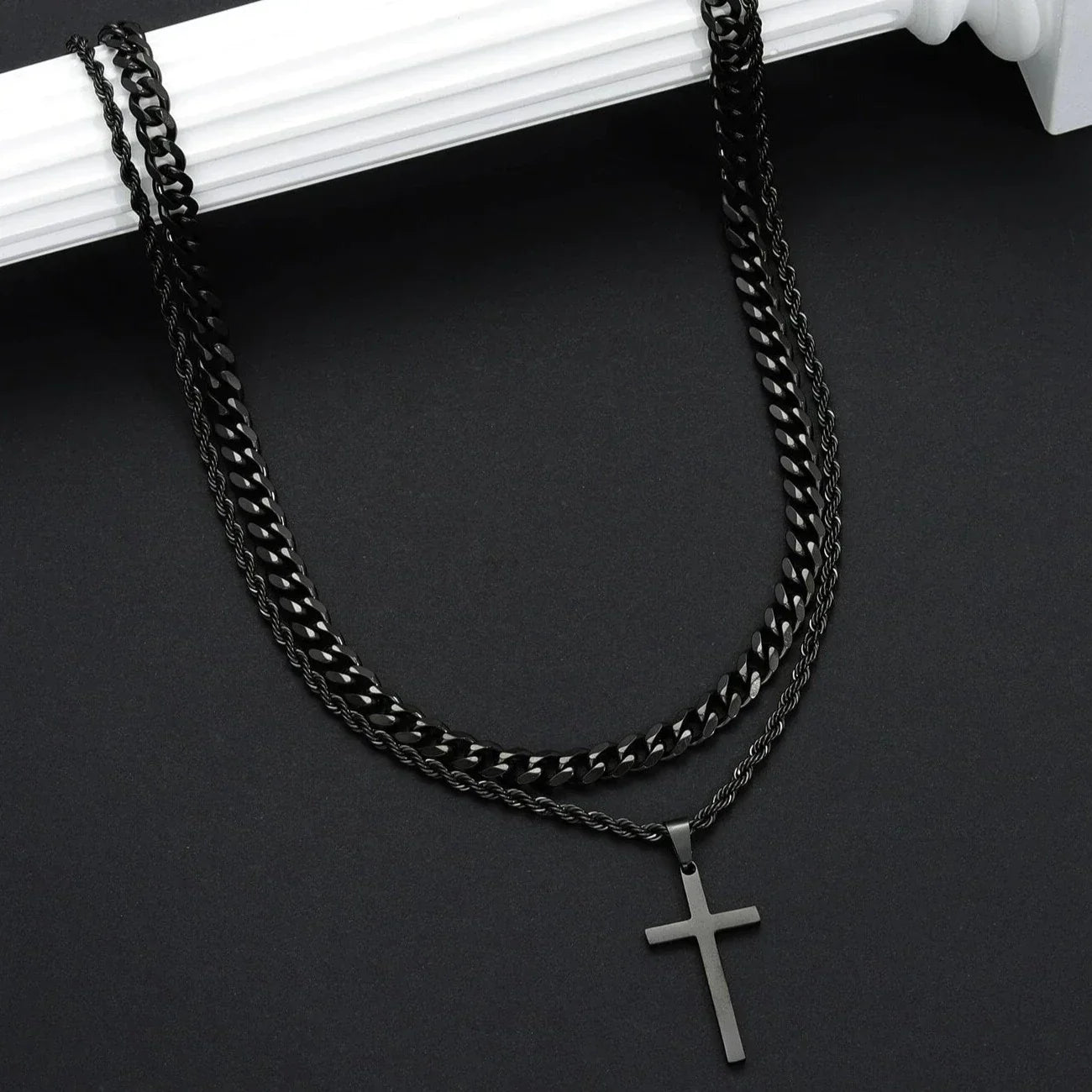 Heren Dubbellaagse Kruis Hanger Ketting