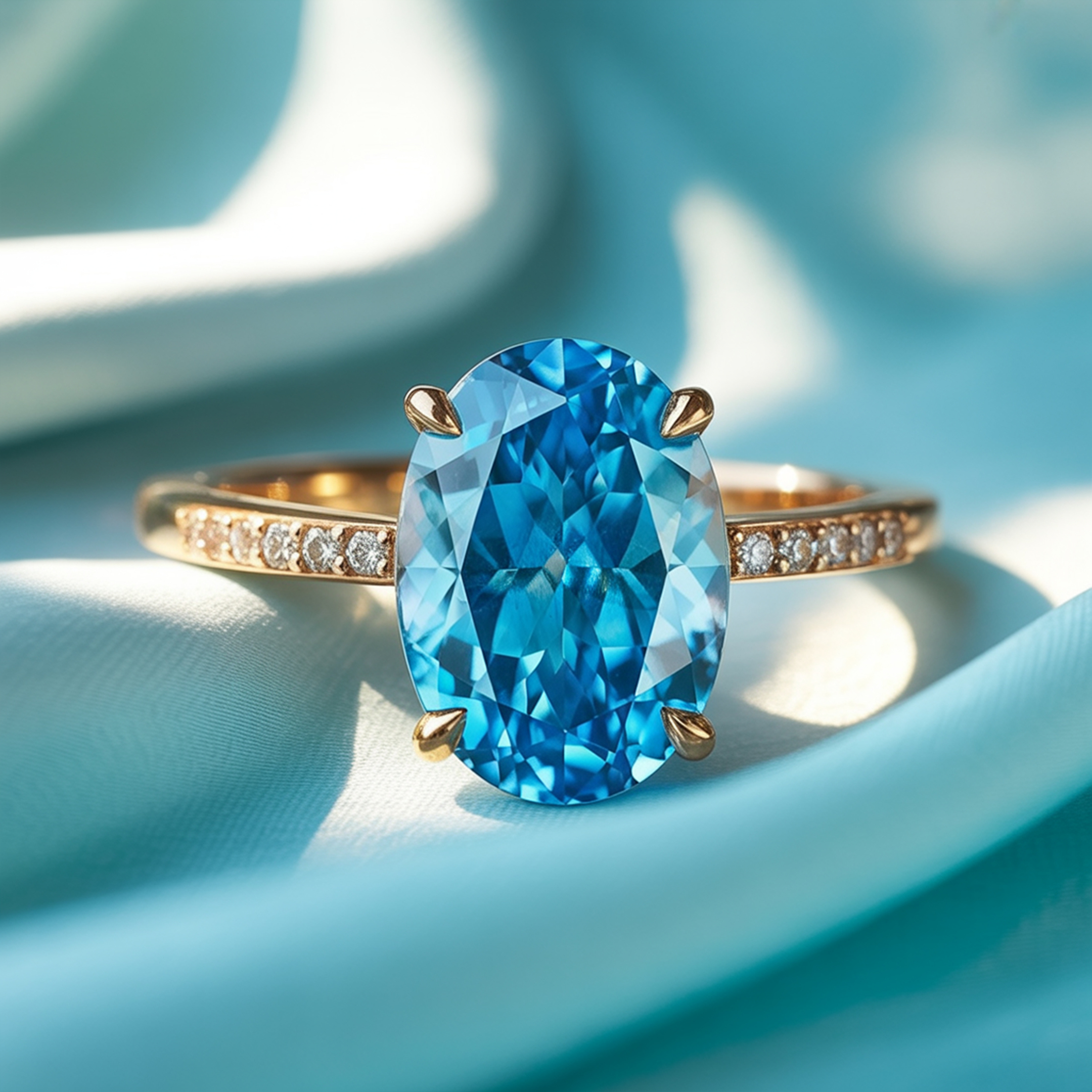 Der Opalin-Blau-Moissanit-Ring