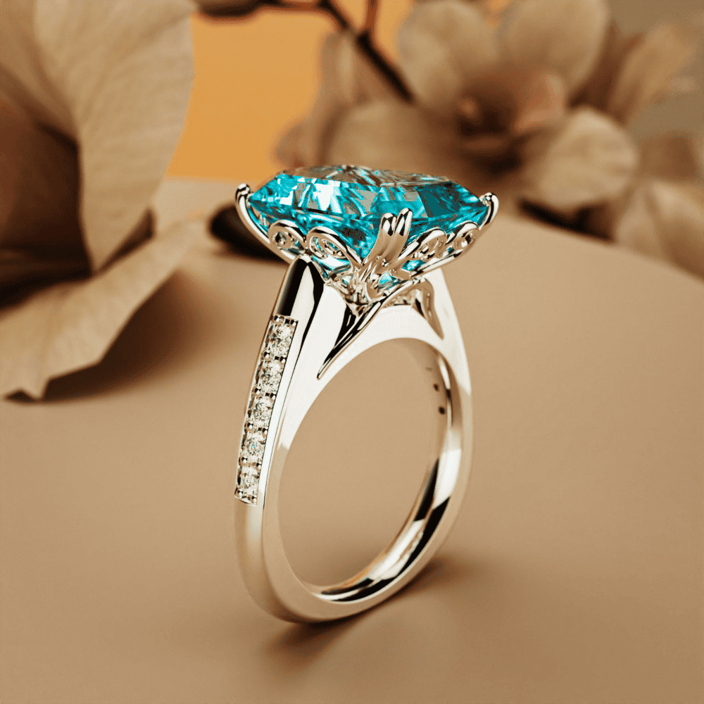 Aqua Dream: Aquamarinring im Smaragdschliff – S925 Sterling Silber