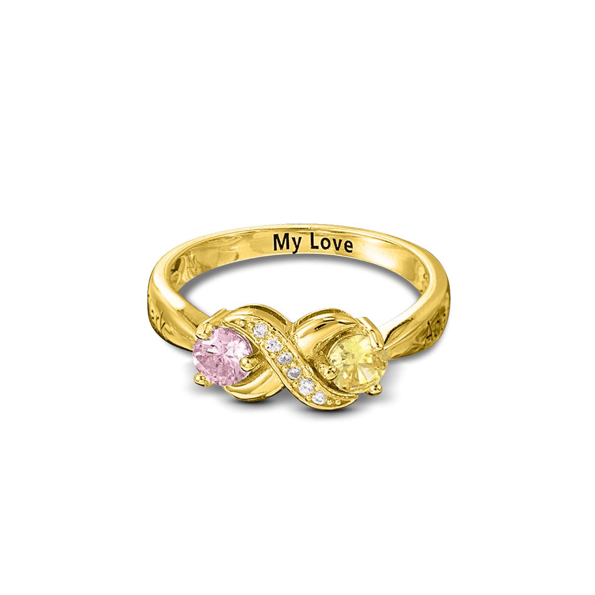 Personalisierter Infinity-Ring mit Geburtssteinen im Rundschliff – S925 Sterling Silber