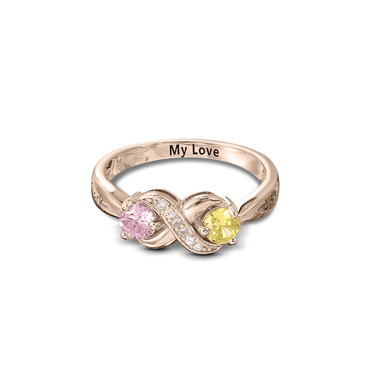 Personalisierter Infinity-Ring mit Geburtssteinen im Rundschliff – S925 Sterling Silber