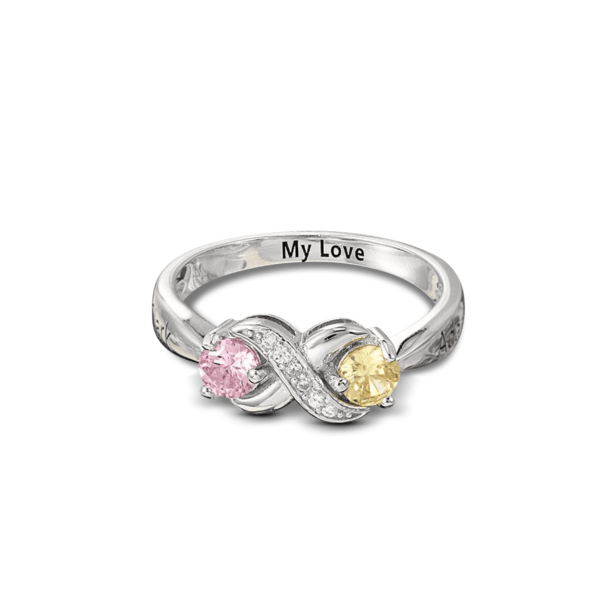 Personalisierter Infinity-Ring mit Geburtssteinen im Rundschliff – S925 Sterling Silber