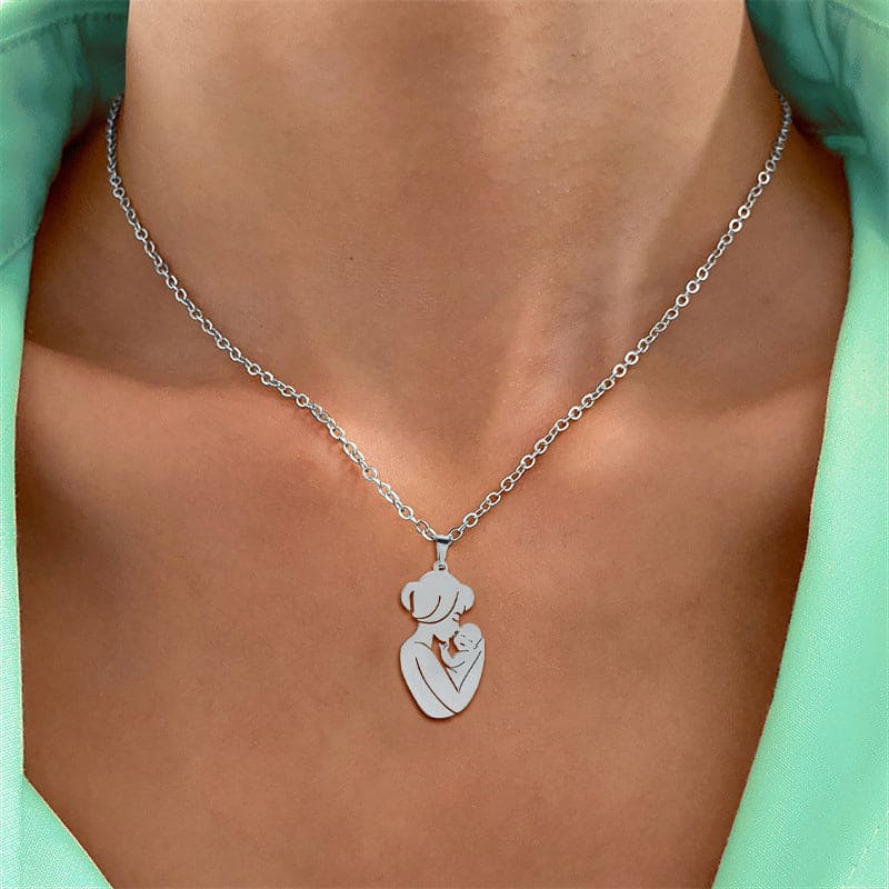 Collier Pendentif Mère et Enfant - Acier Inoxydable
