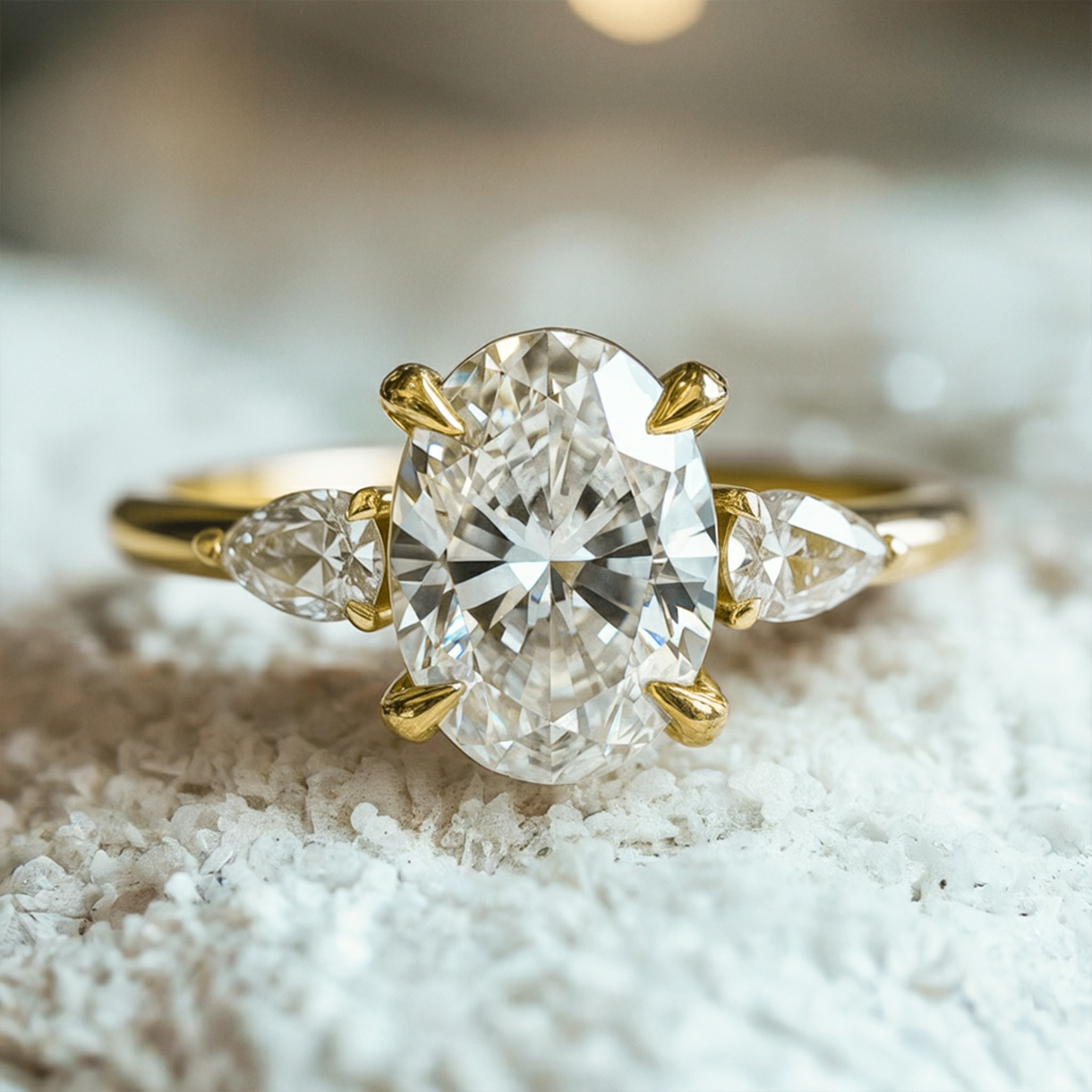 Der Celestine – Drei-Stein-Moissanit-Ring