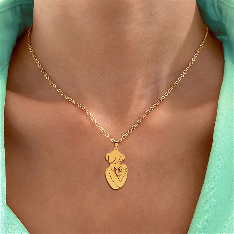 Collier Pendentif Mère et Enfant - Acier Inoxydable