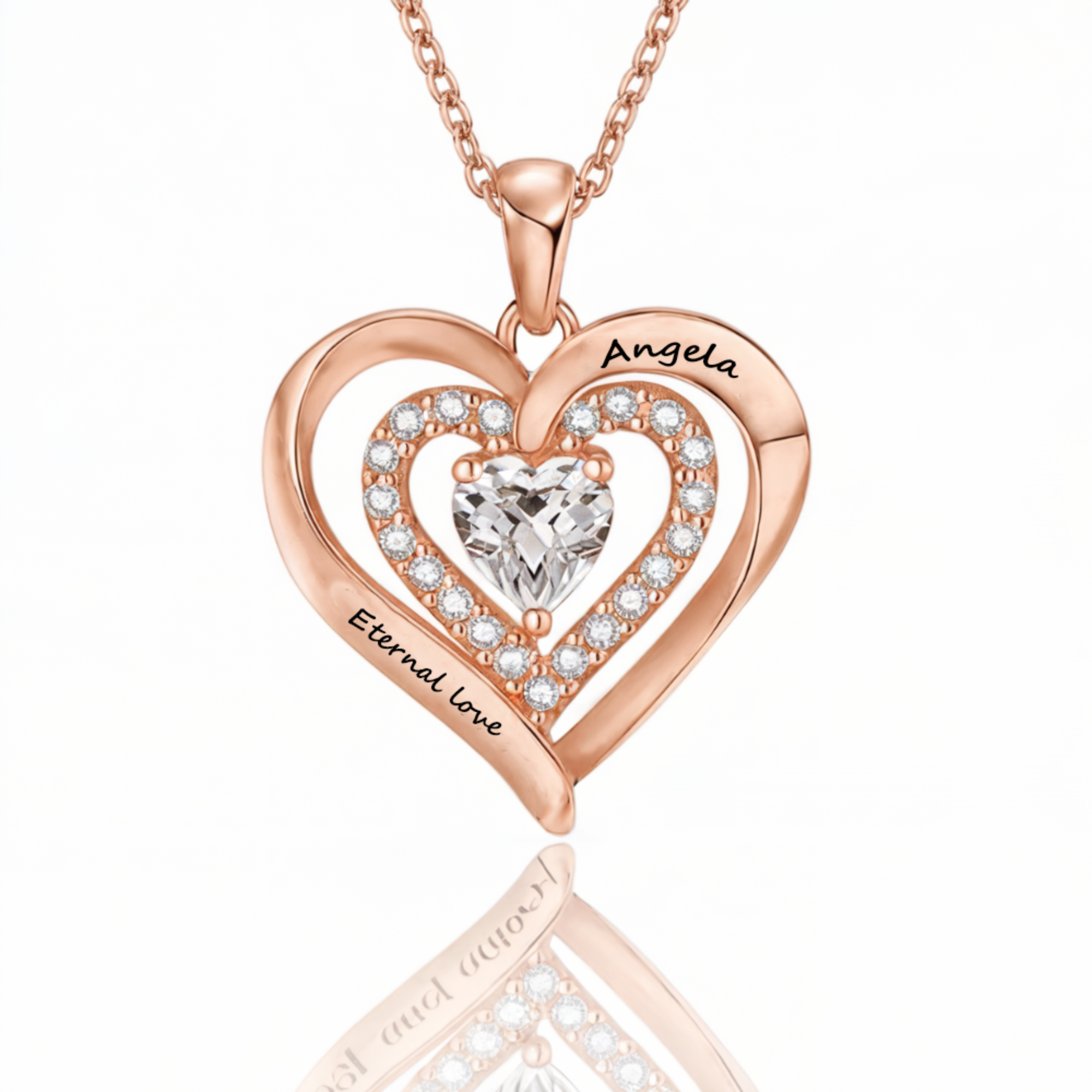 Collier cœur en argent gravé avec pierre de naissance