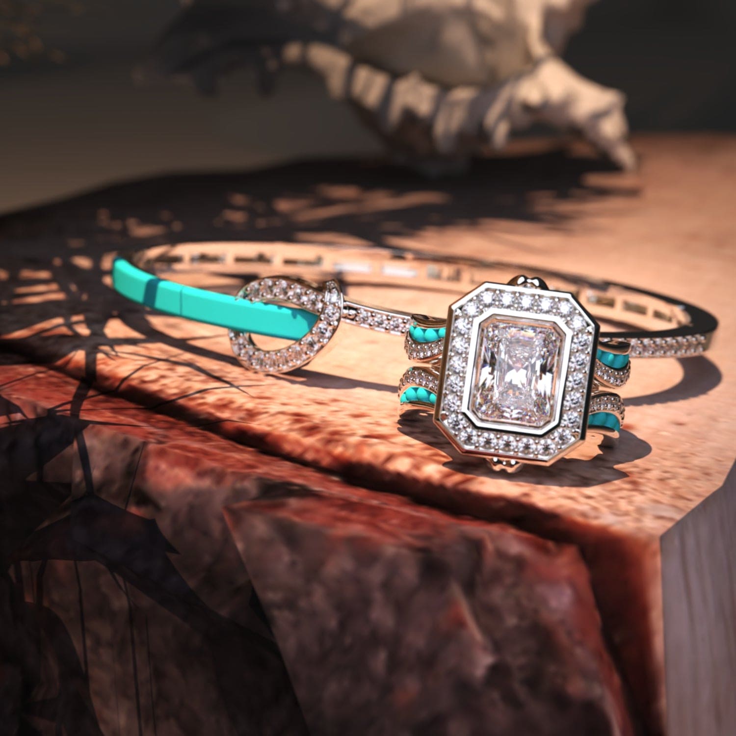 The Ocean's Crown: Diamantring + GRATIS Armband - S925 Sterling Silber