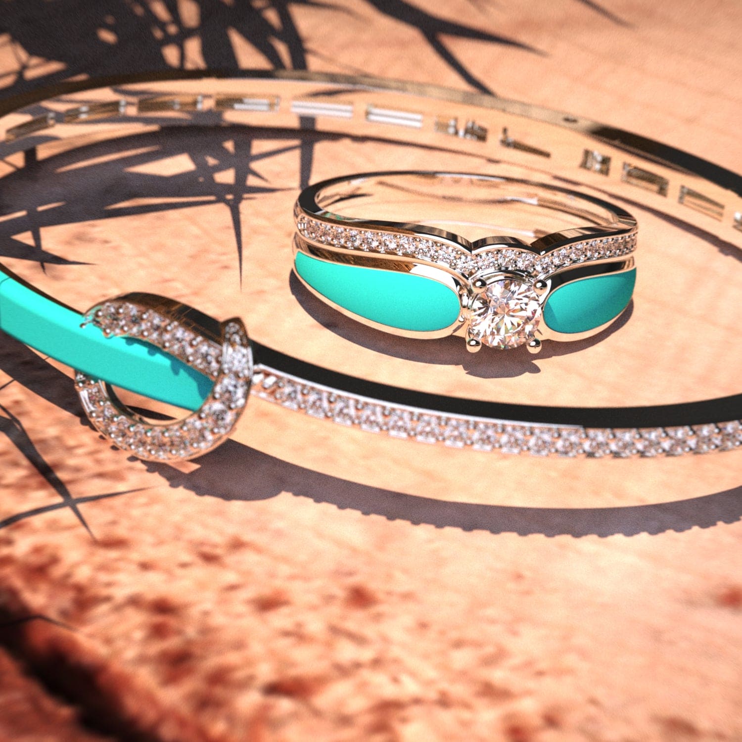 Blauwe Lagune: 2-delige Set Ring + GRATIS Armband - S925 Sterling Zilver