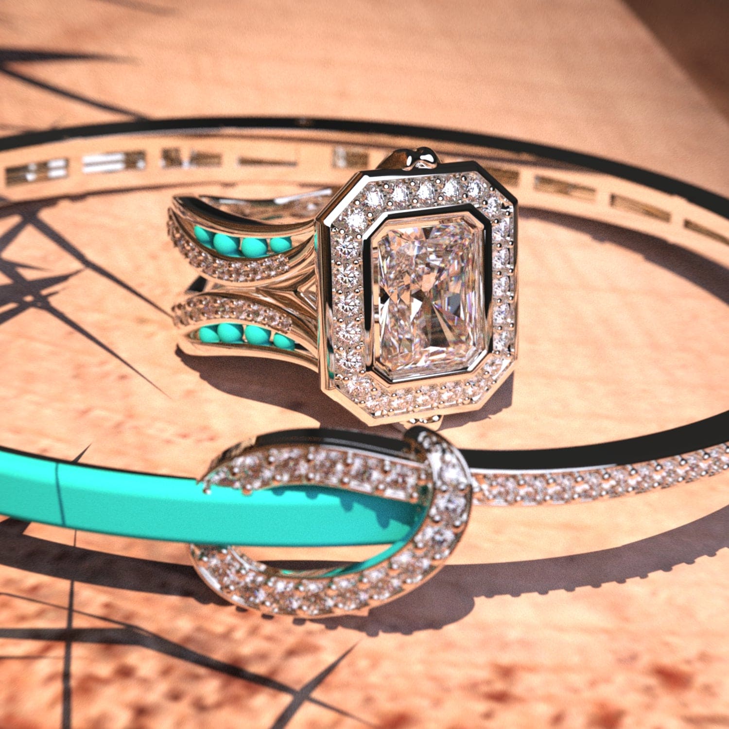 The Ocean's Crown: Diamantring + GRATIS Armband - S925 Sterling Silber