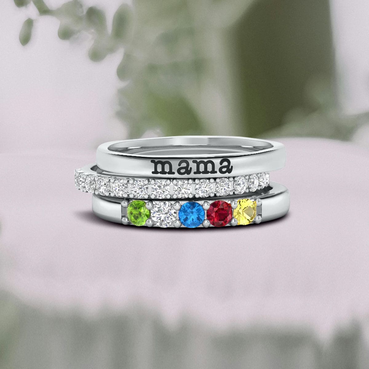 Personalisierte Stapelringe mit Geburtssteinen für die Familie – S925 Sterling Silber