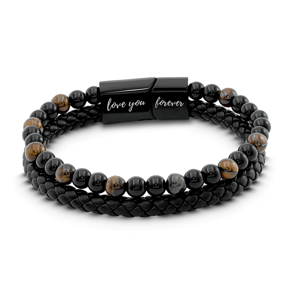 Bracelet en cuir perlé 'Je t'aimerai toujours' pour homme