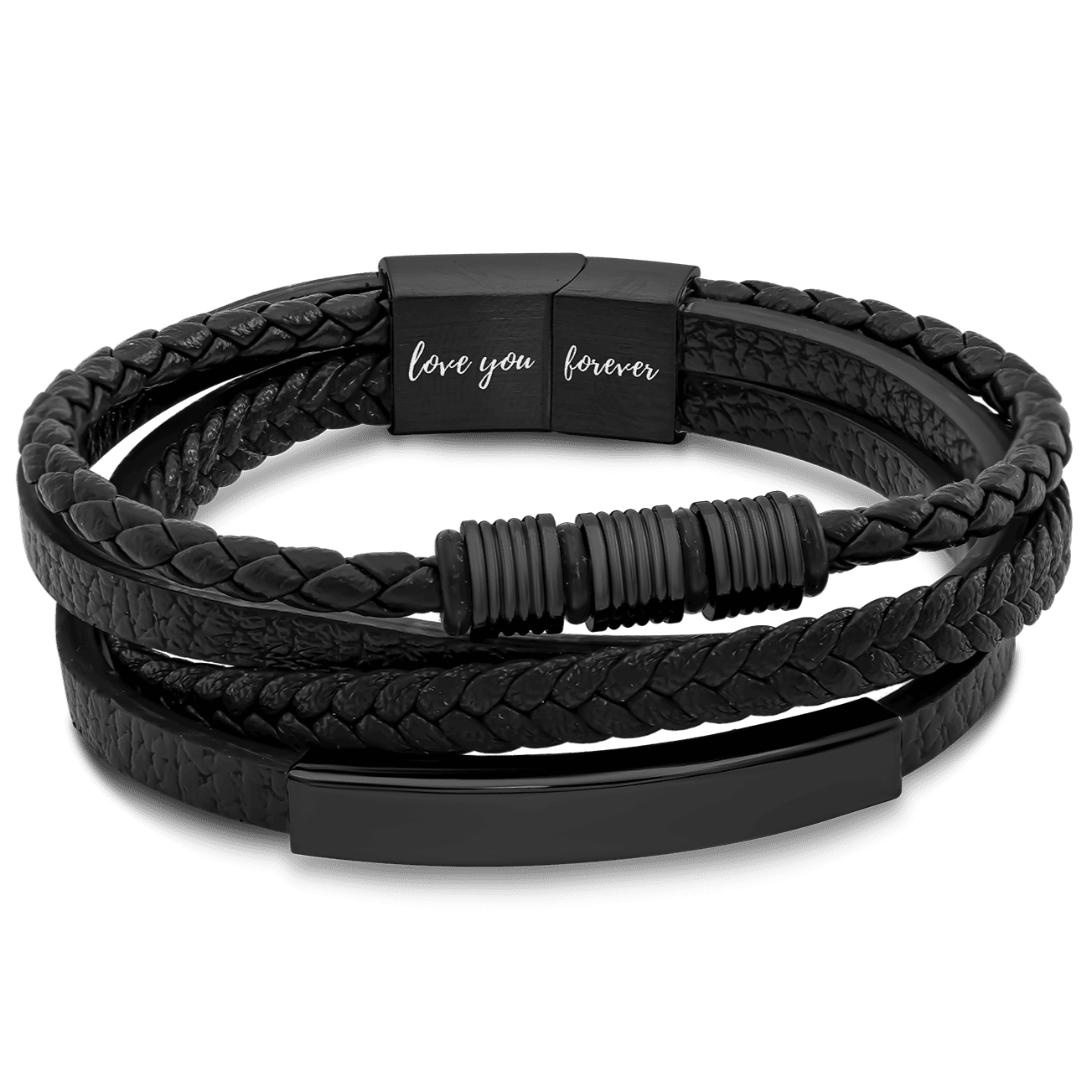 Schwarzes Lederarmband „Love You Forever“ für Herren