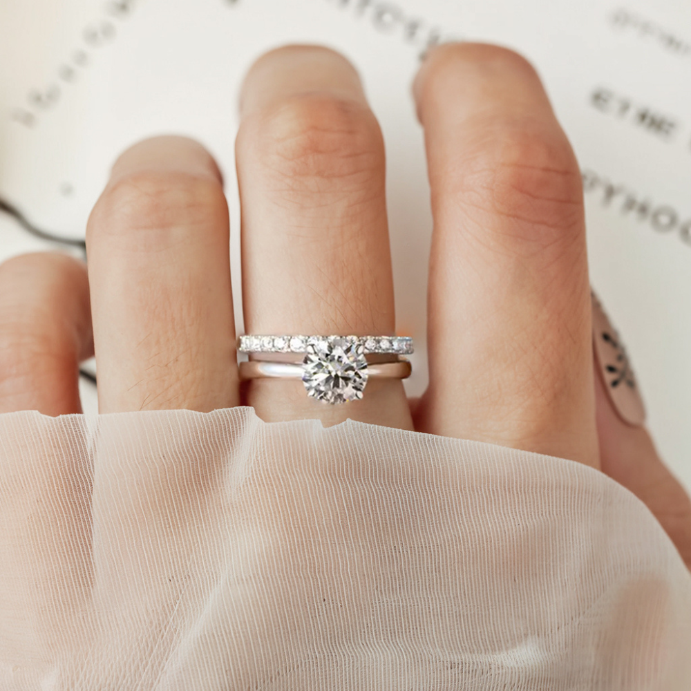 2CT Round Cut Lab Diamond Engagement Ring Set