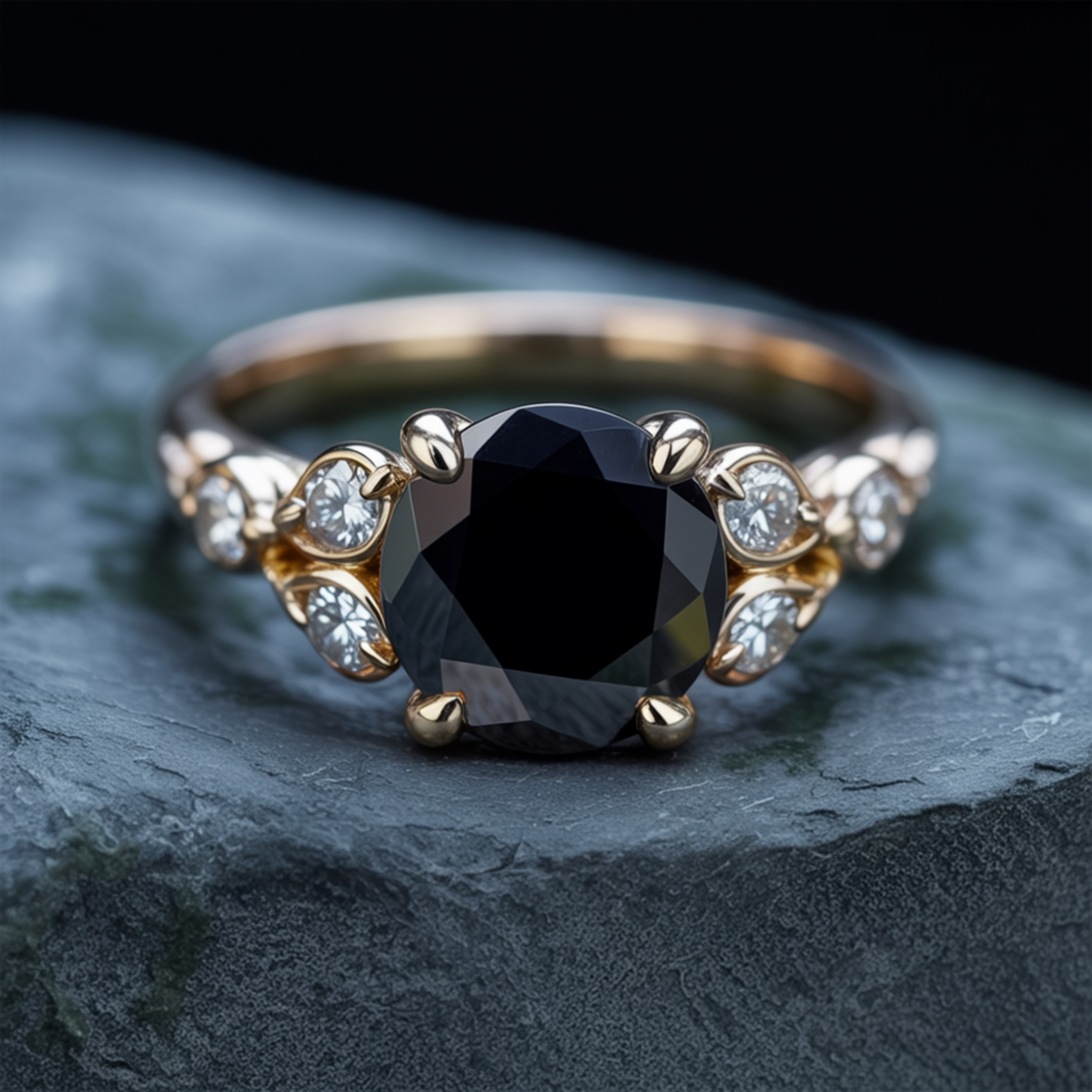 The Katalina 1.5CT Round Cut Black Moissanite Ring