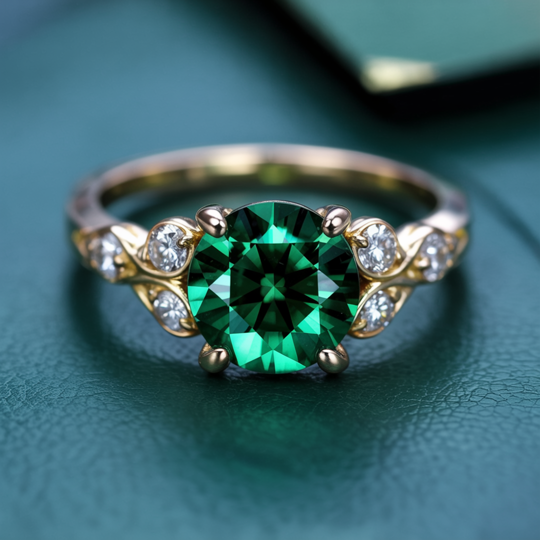 The Katalina 1.5CT Round Cut Green Moissanite Ring
