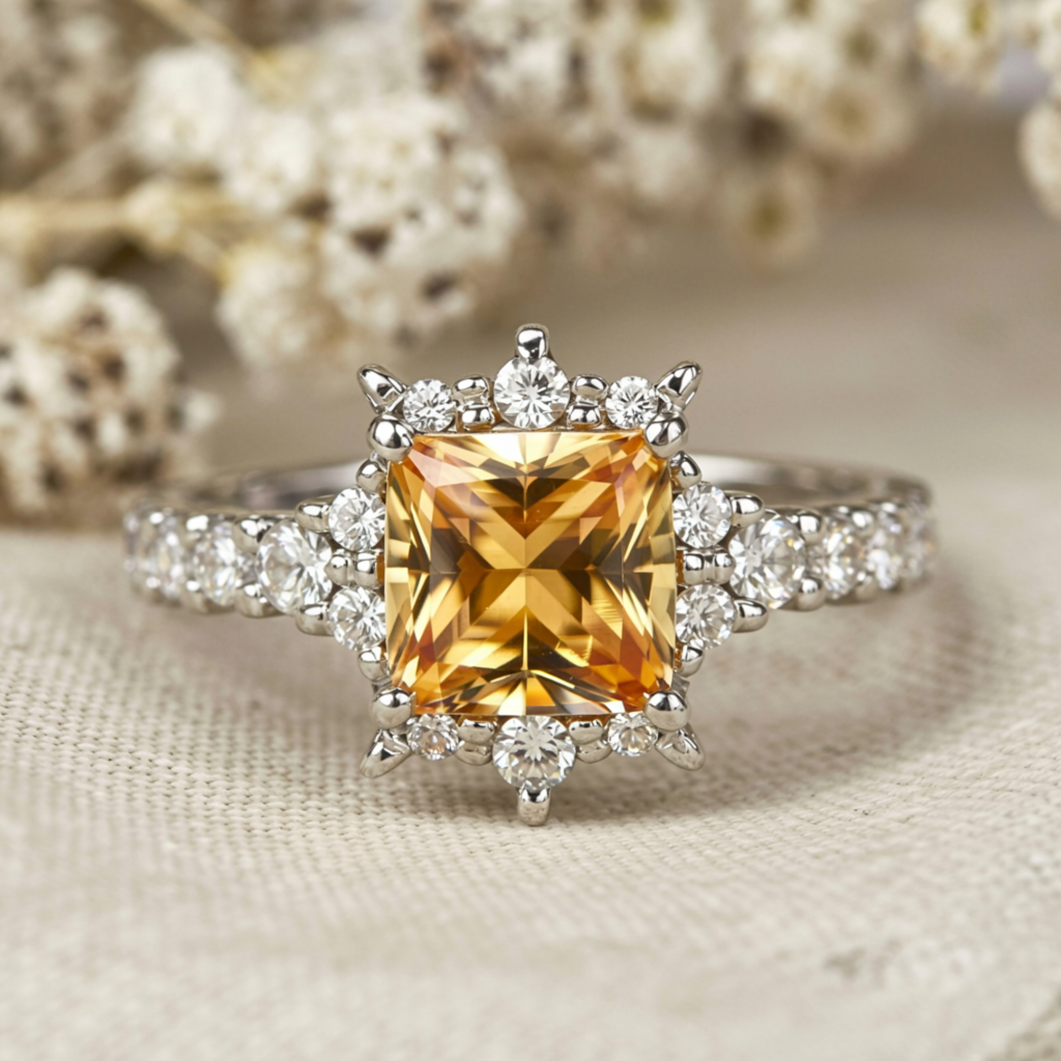 The Caterina 1CT Princess Cut Yellow Moissanite Ring