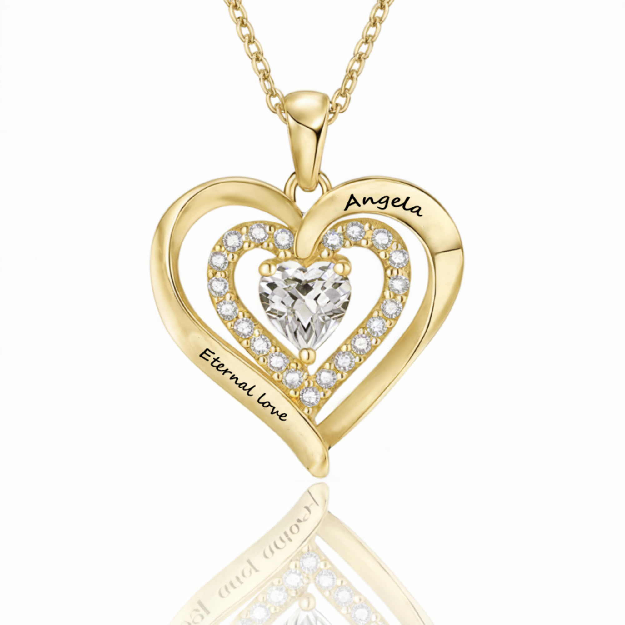 Collier cœur en argent gravé avec pierre de naissance