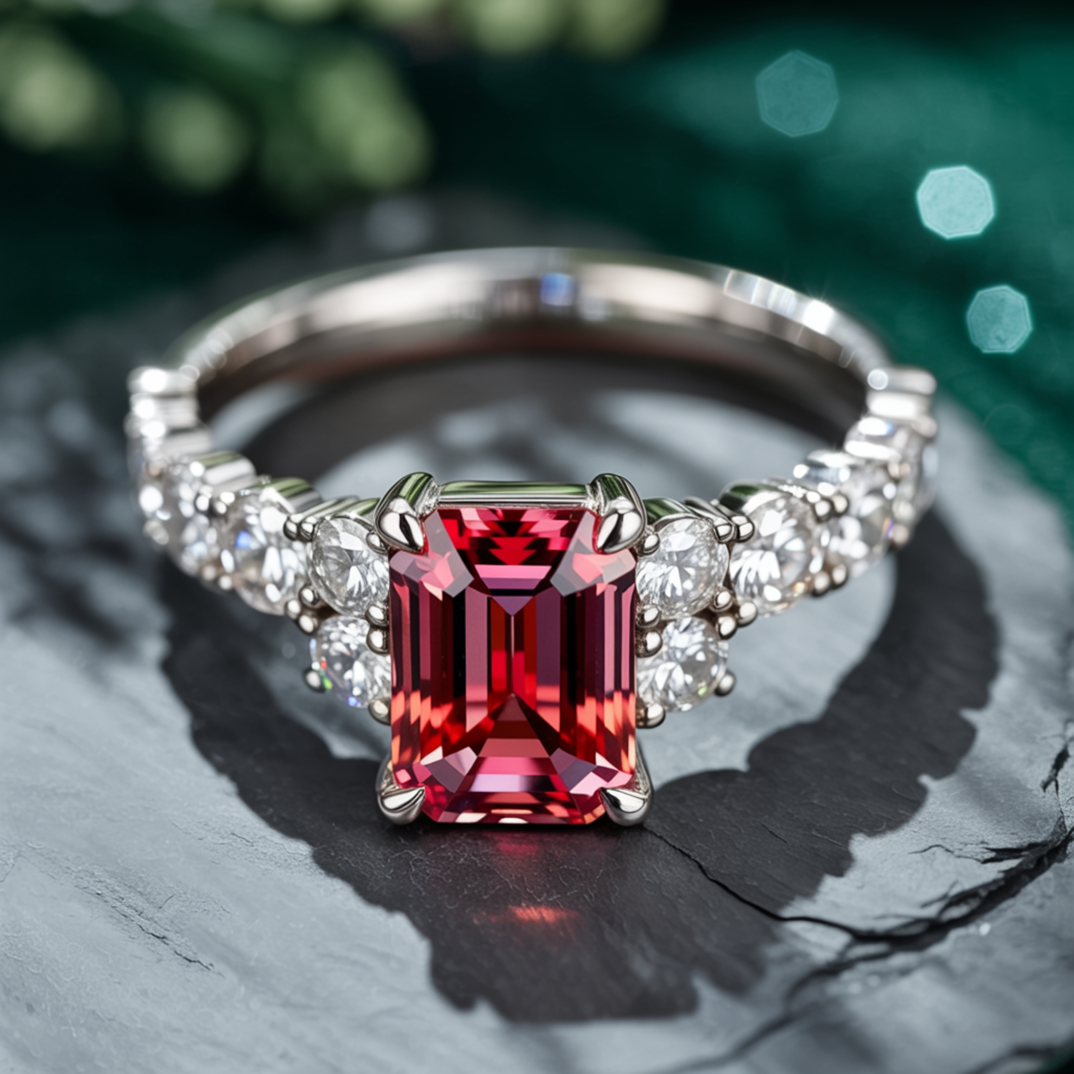 The Adelina Rae 2CT Emerald Cut Red Moissanite Ring