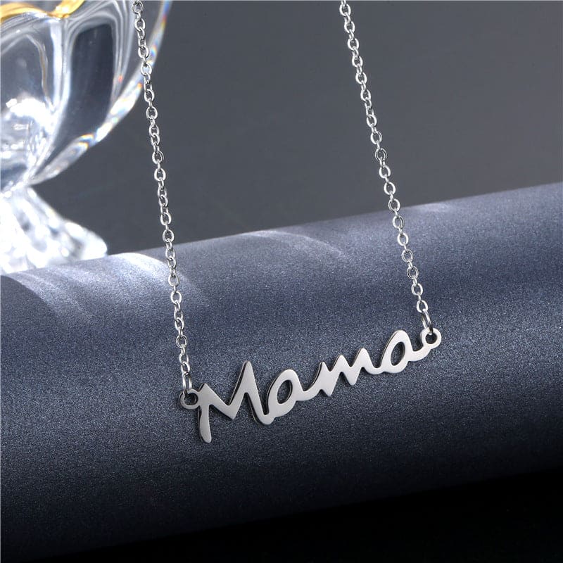 Halskette mit Anhänger „Mama Script“ – Edelstahl