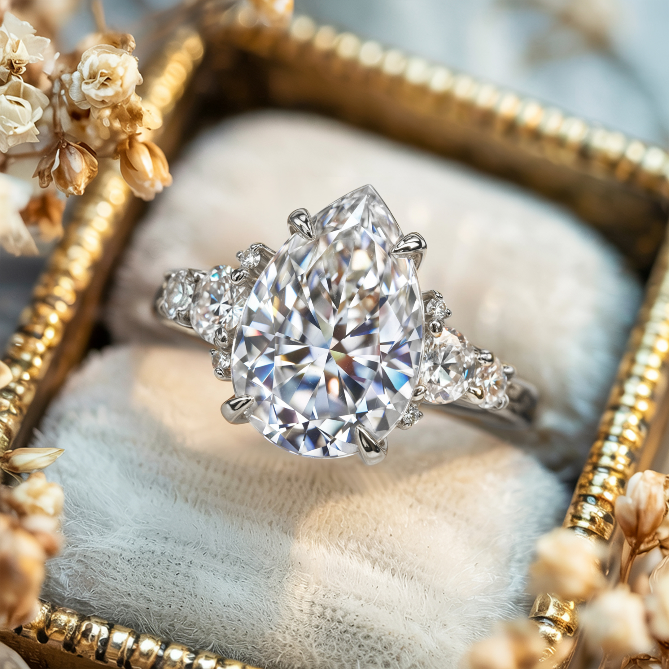 The Bella Jewel Pear Cut Moissanite Ring