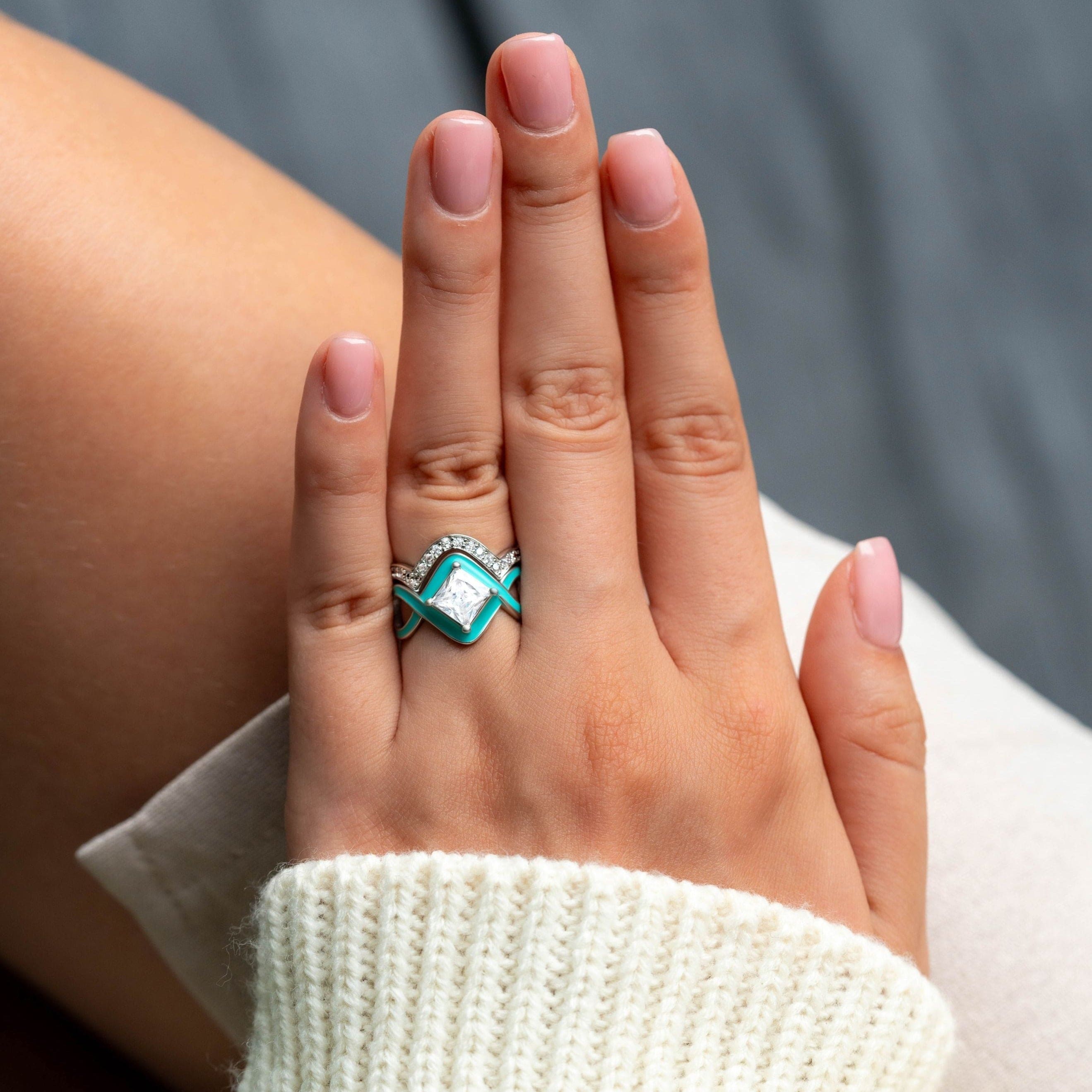 Die Ozeanwelle: 2-teiliger Ringsatz – S925 Sterling Silber