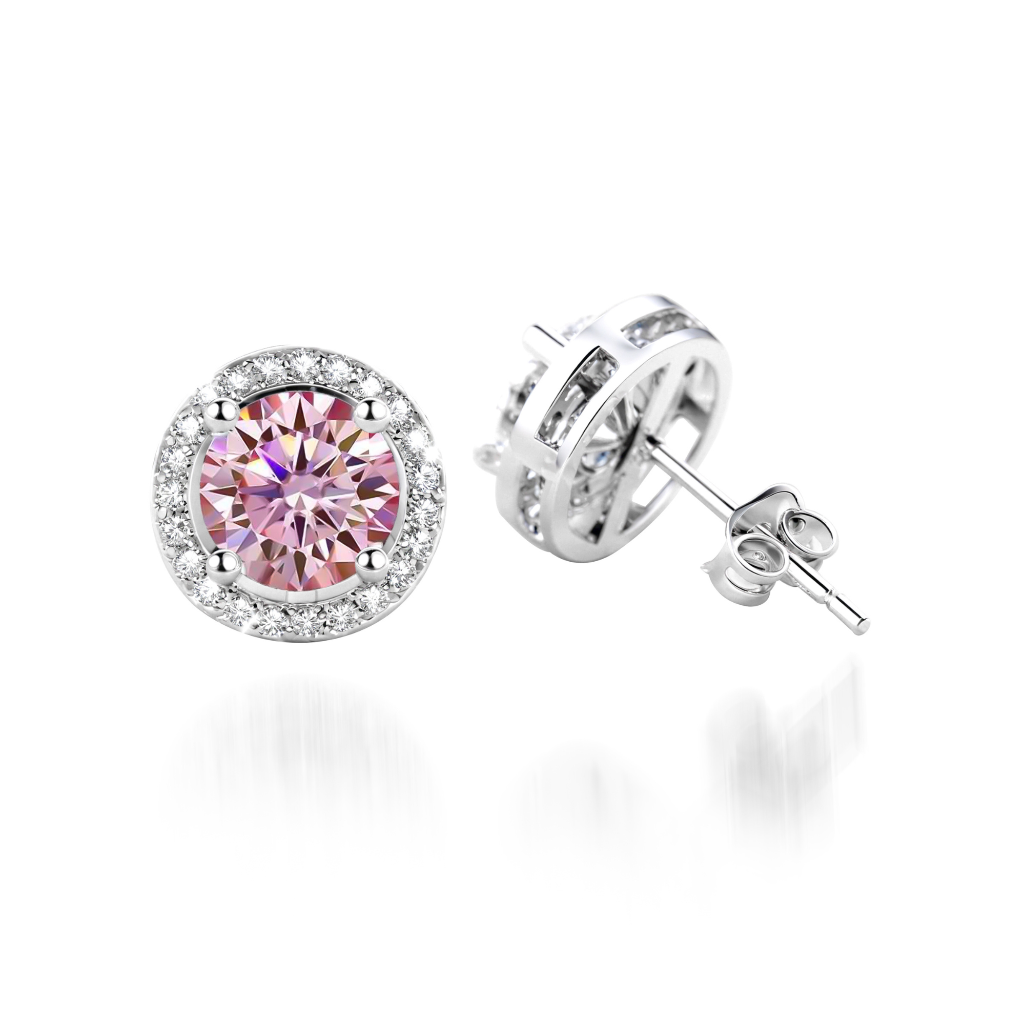 Glänzende rosa Moissanit-Halo-Ohrringe
