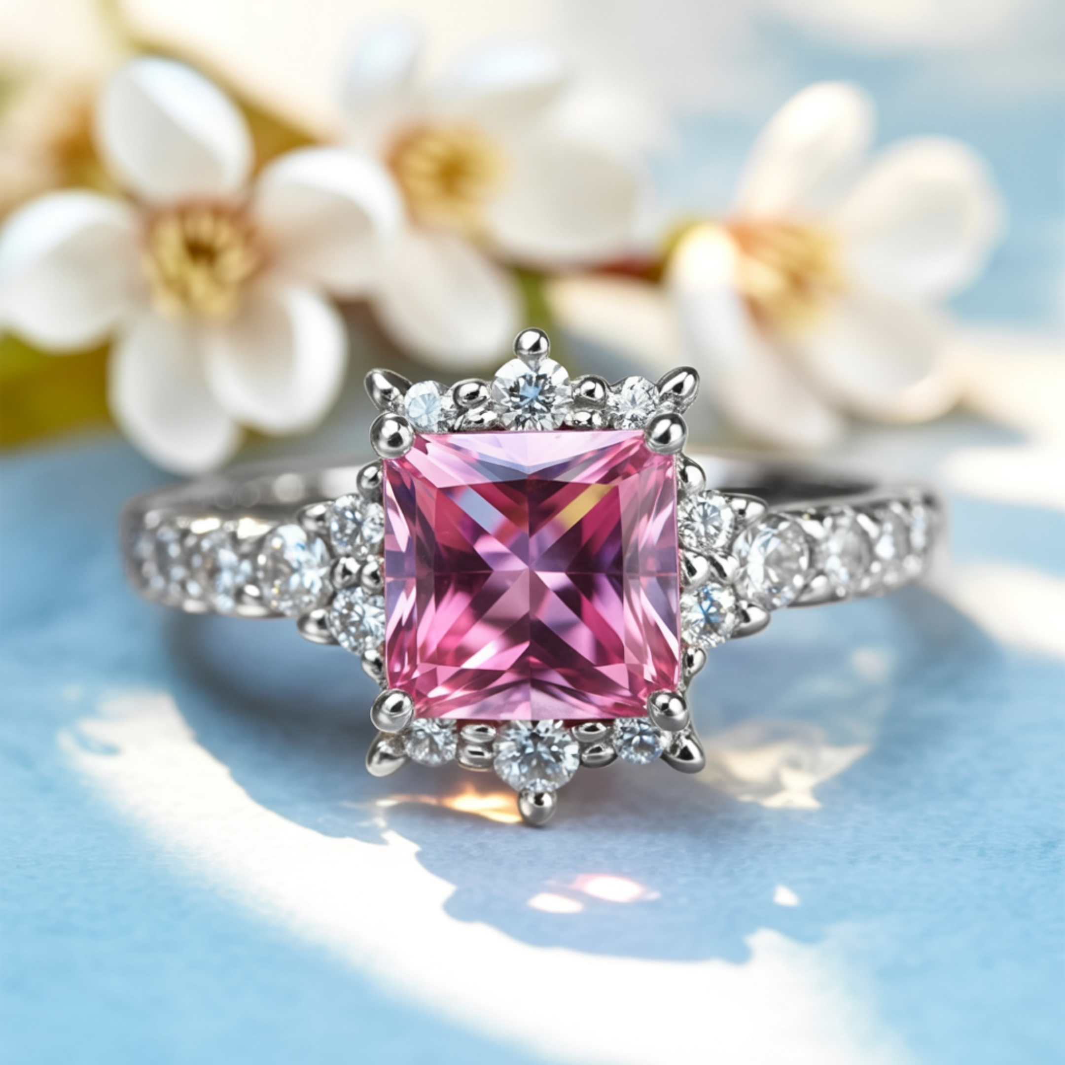 The Caterina 1CT Princess Cut Pink Moissanite Ring