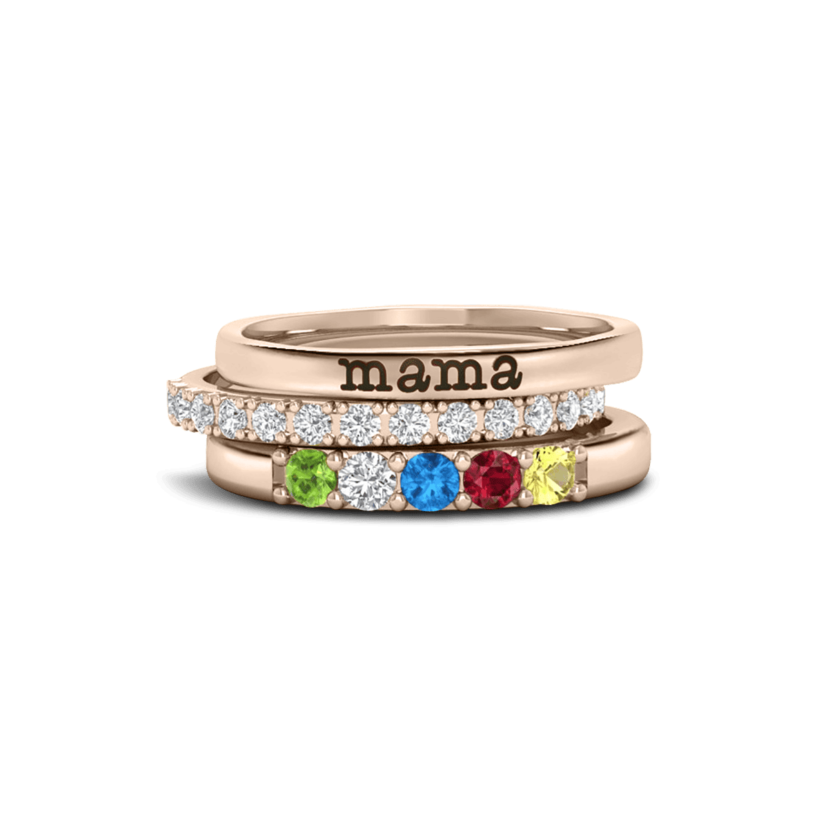 Personalisierte Stapelringe mit Geburtssteinen für die Familie – S925 Sterling Silber