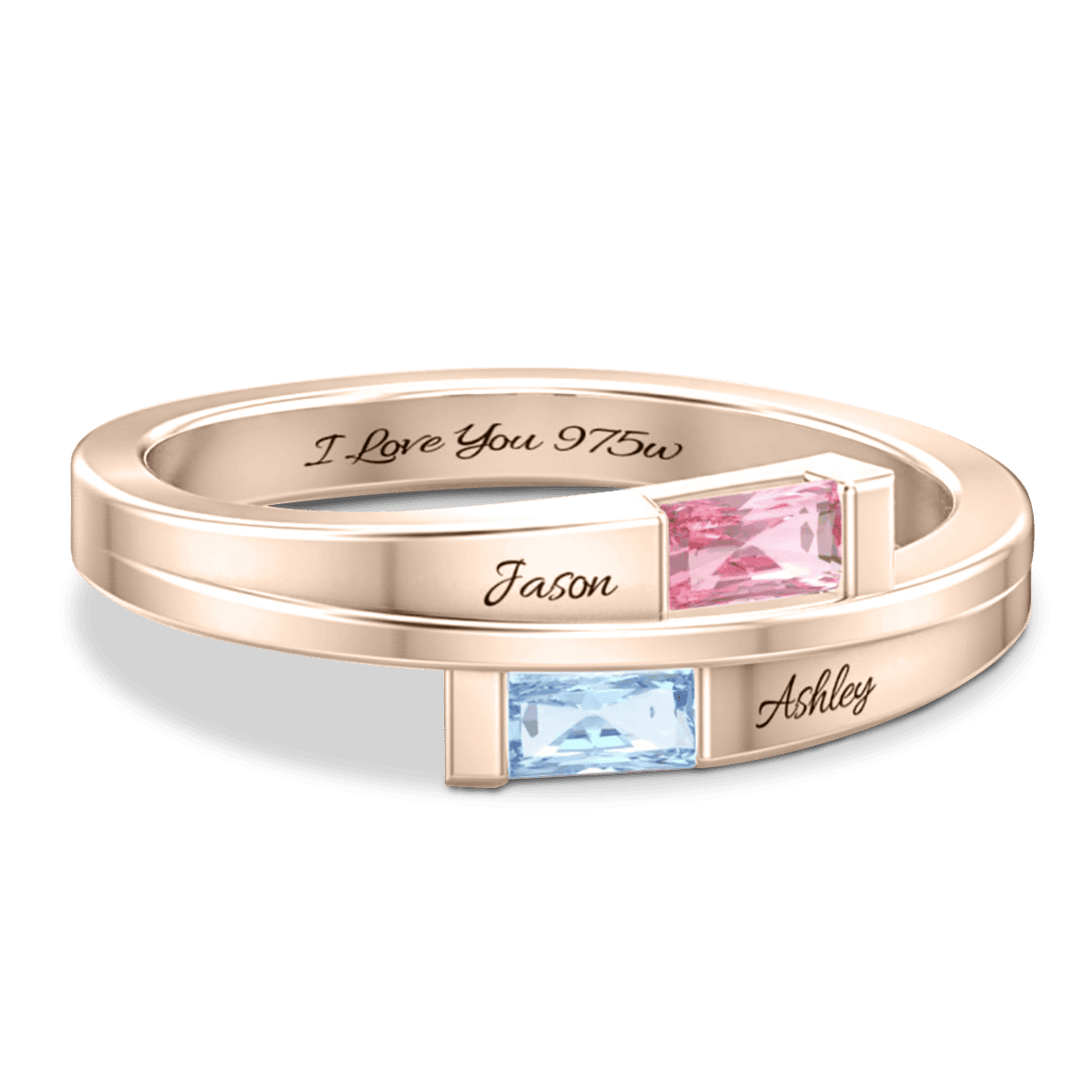 Personalisierter Ring mit doppeltem Prinzessschliff und Geburtssteinen – S925 Sterling Silber
