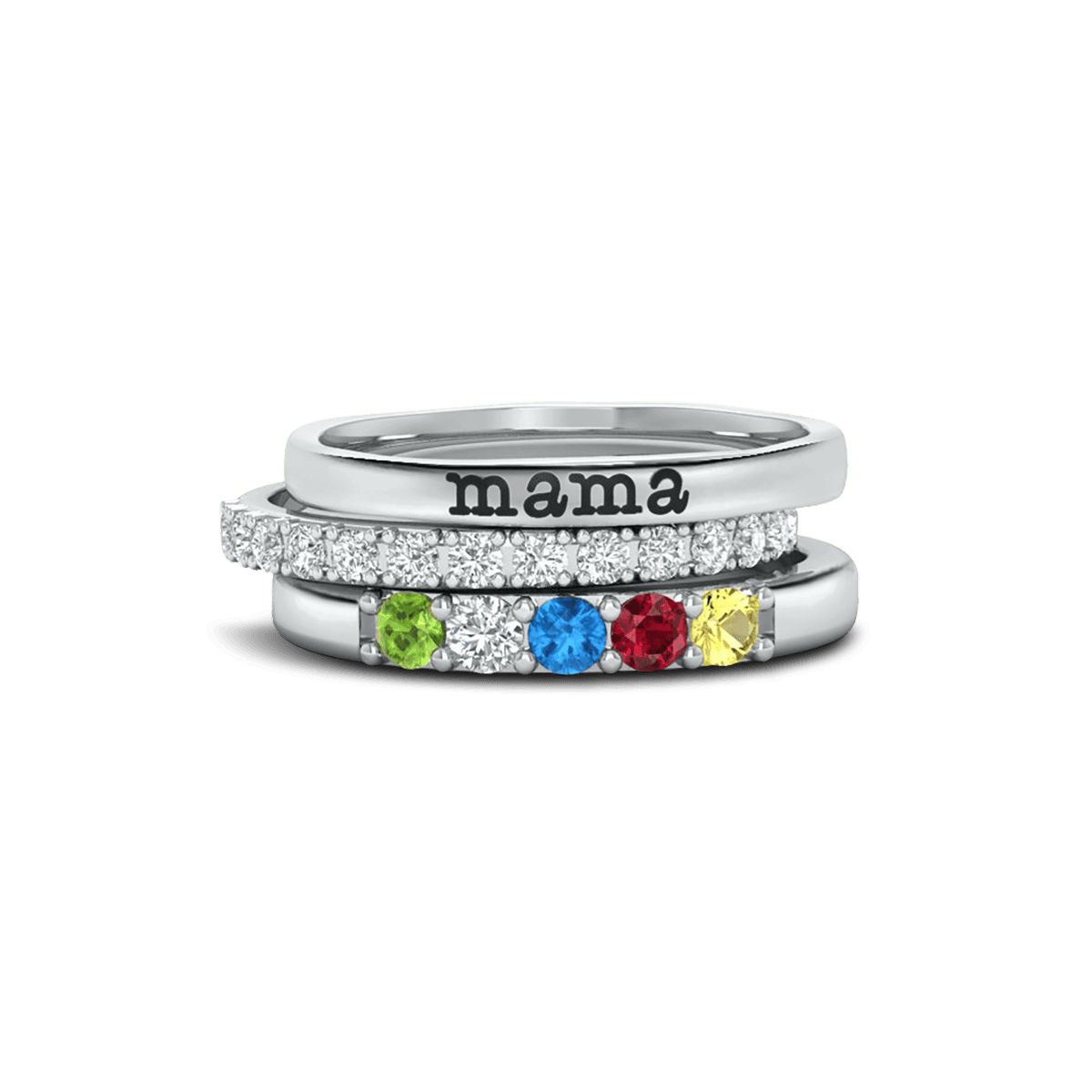 Personalisierte Stapelringe mit Geburtssteinen für die Familie – S925 Sterling Silber