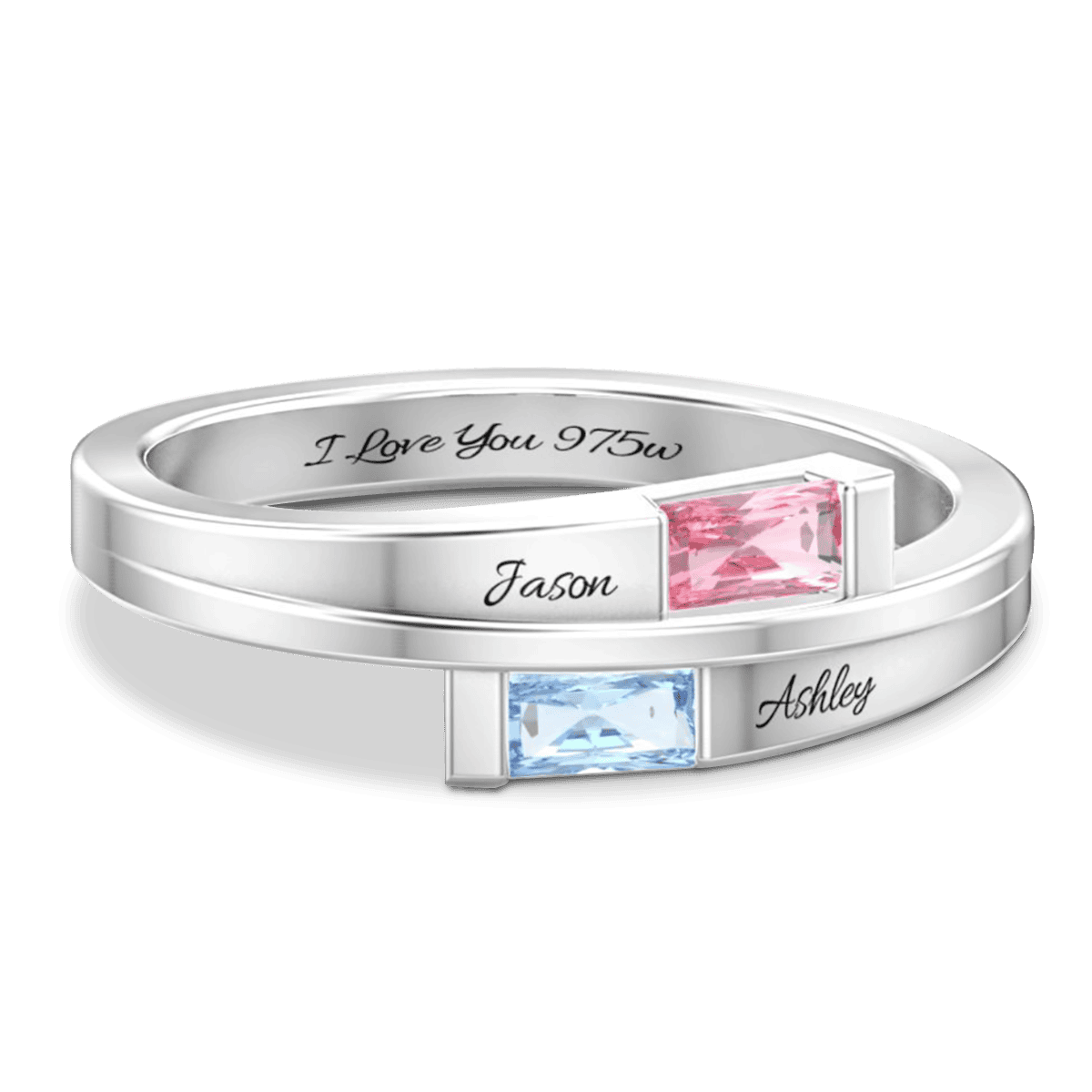 Personalisierter Ring mit doppeltem Prinzessschliff und Geburtssteinen – S925 Sterling Silber