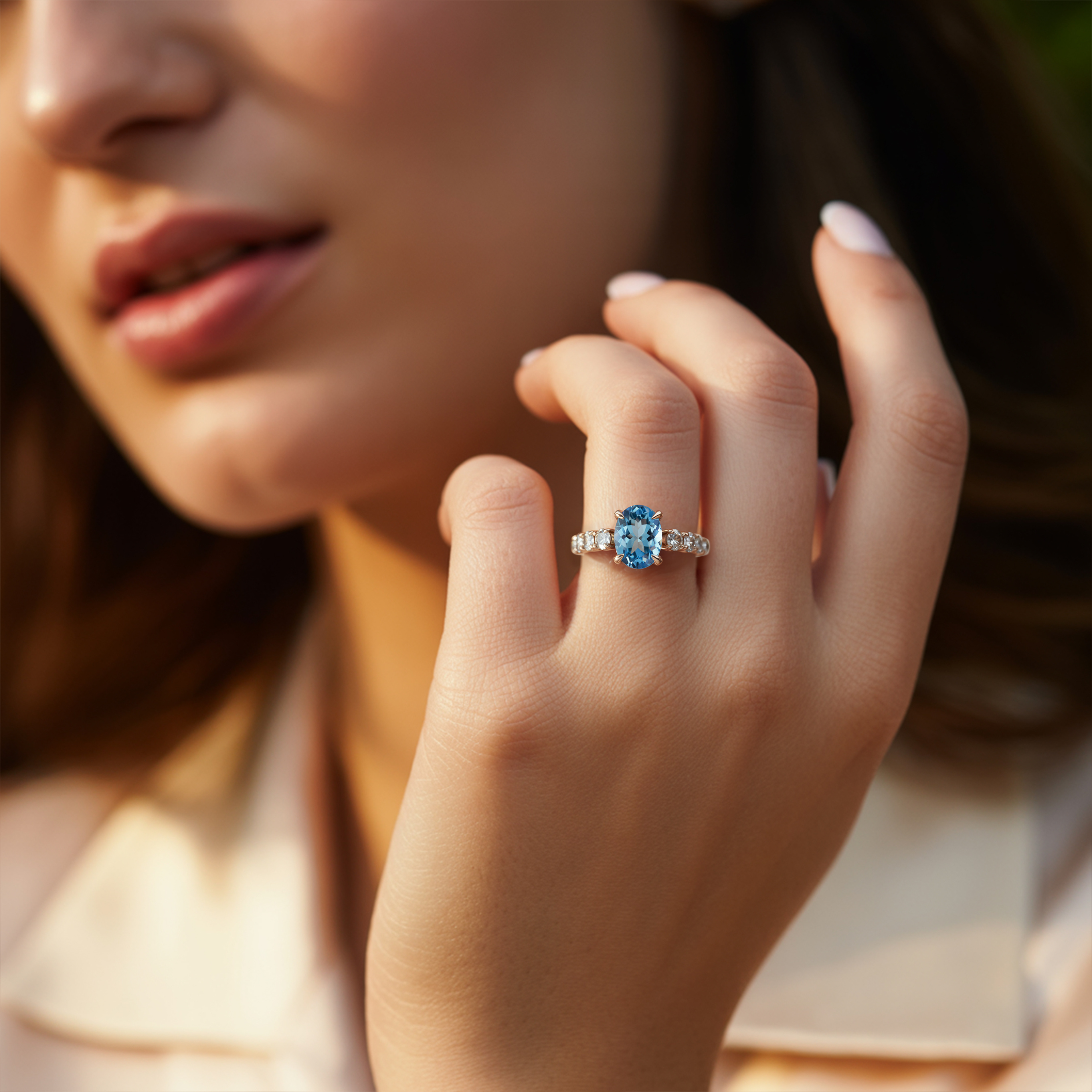 De Celestine - Blauwe Moissanite Ring
