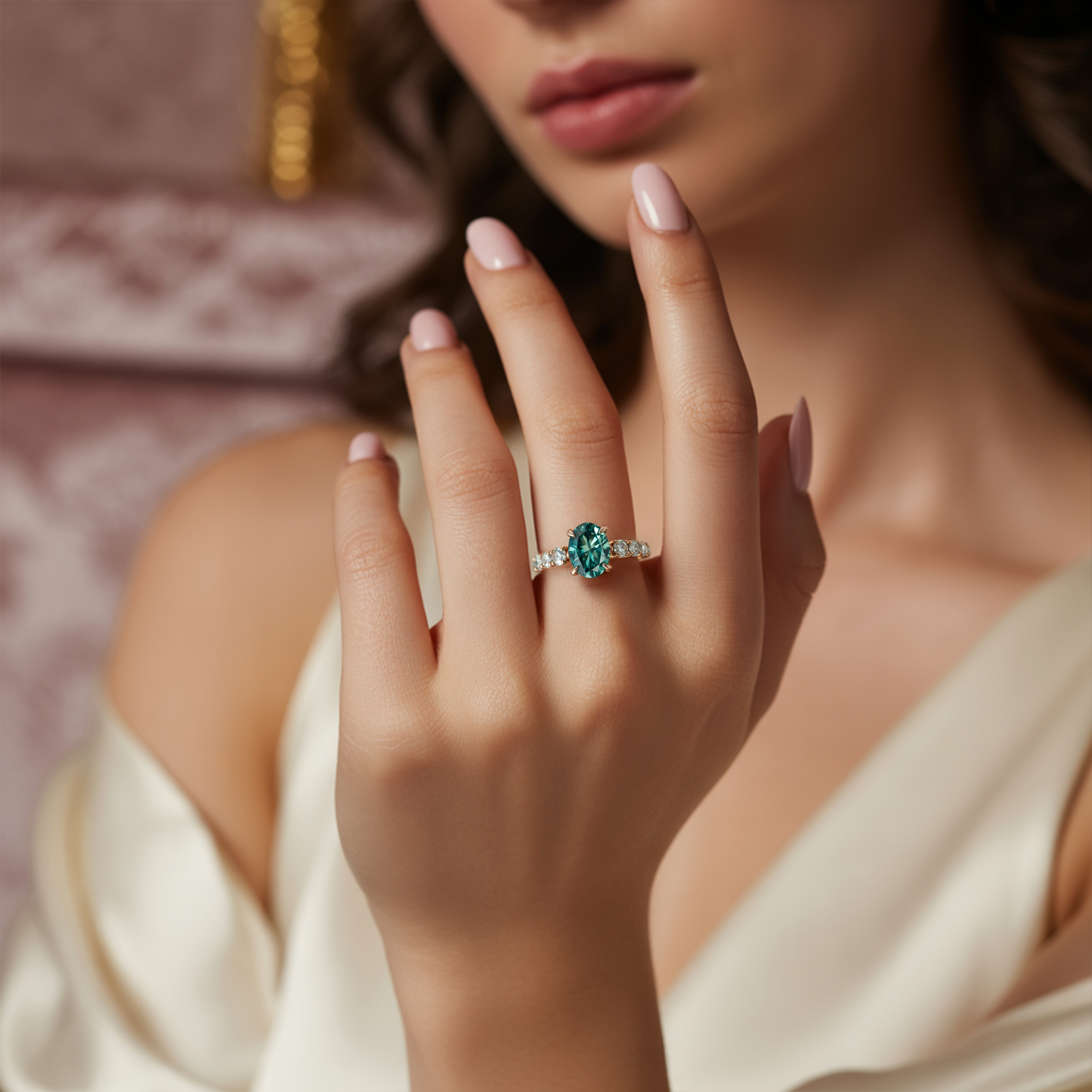 De Celestine - Groene Moissanite Ring