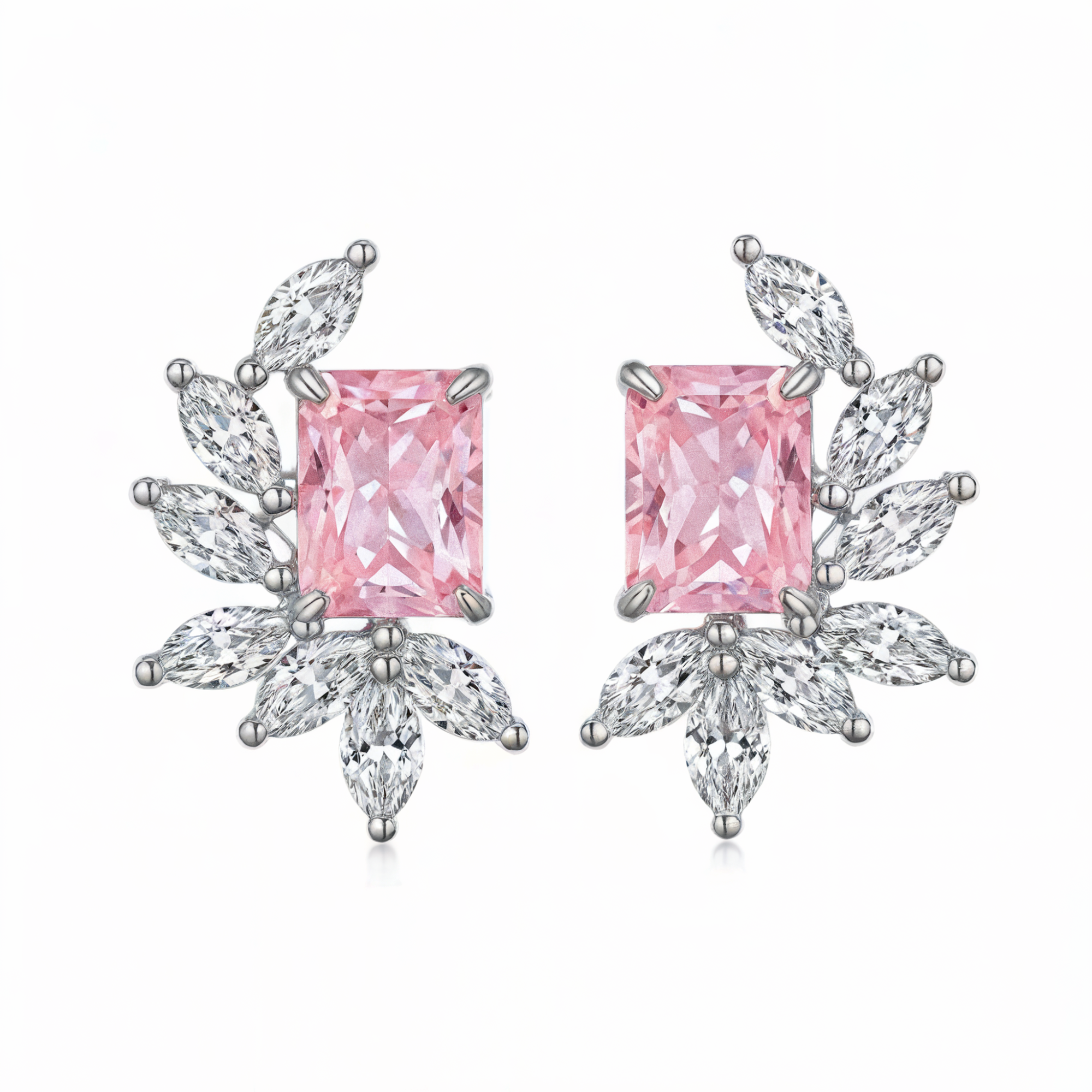 Roze Radiant Geslepen Diamanten Oorbellen
