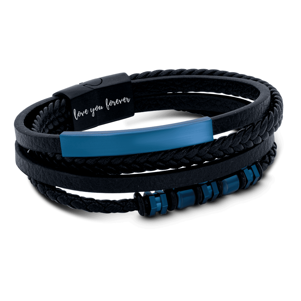 Schwarzes Lederarmband „Love You Forever“ für Herren