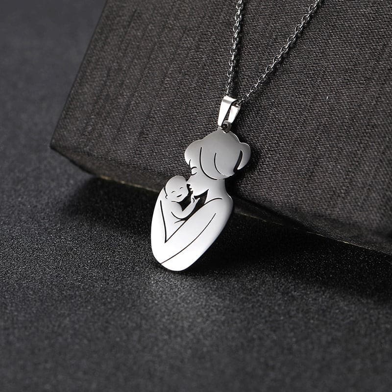Collier Pendentif Mère et Enfant - Acier Inoxydable