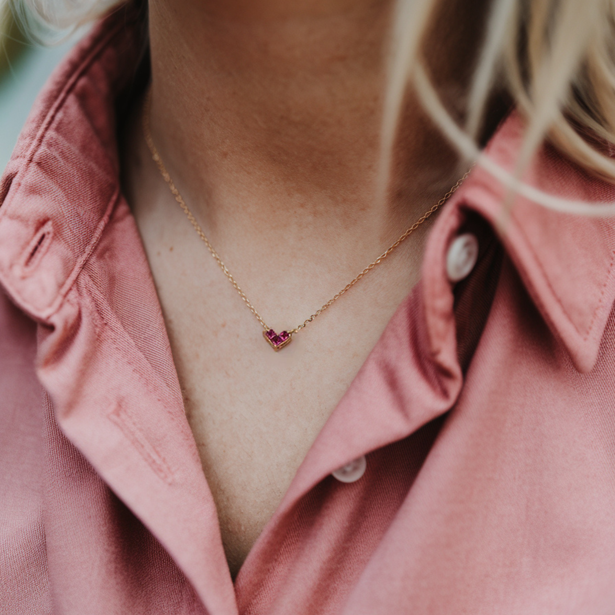 Roze Hart Geslepen Gouden Hanger Ketting