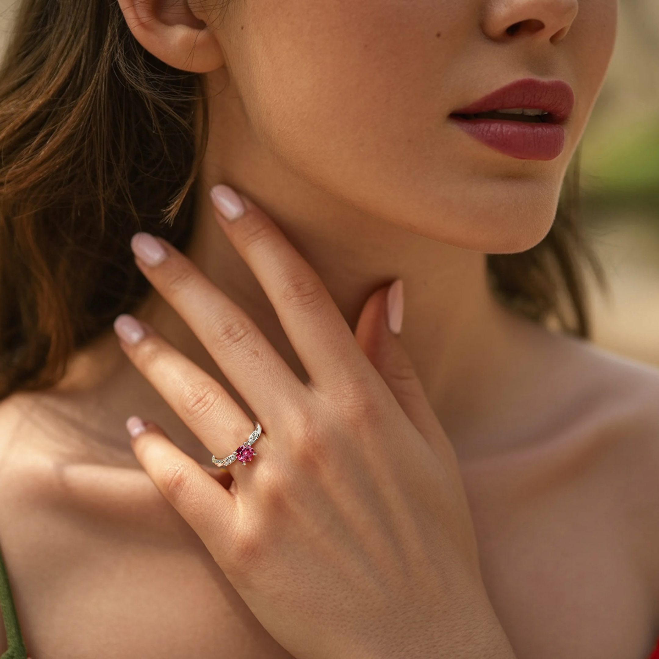 Twisted Band 1CT Round Cut Pink Moissanite Ring