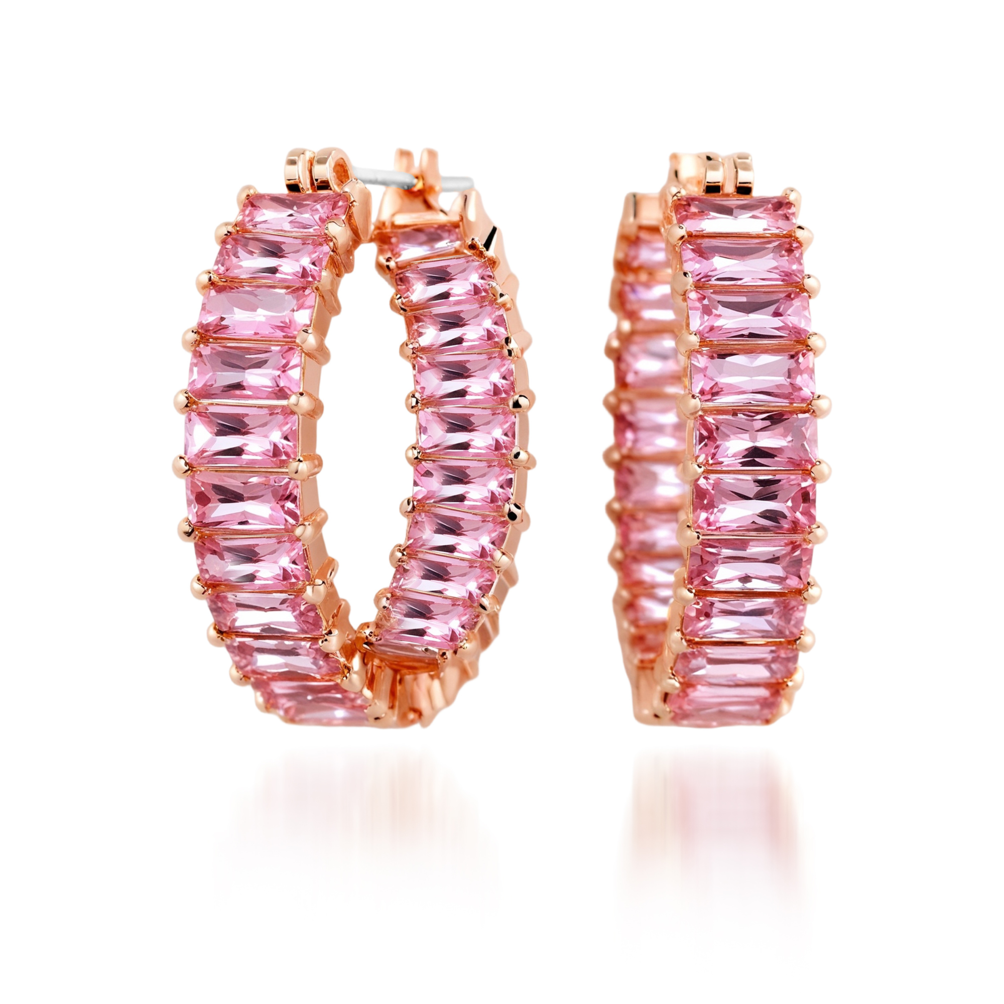 Baguette Geslepen Roze Oorbellen